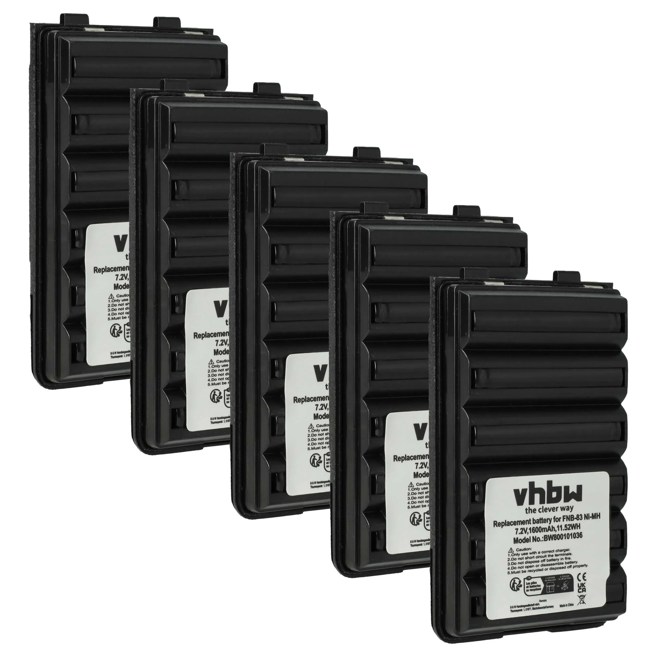 5x Batteries remplace Yaesu Vertex FNB-57, AAJ66X001 pour radio talkie-walkie Yaesu Vertex- 1600mAh 7,2V NiMH