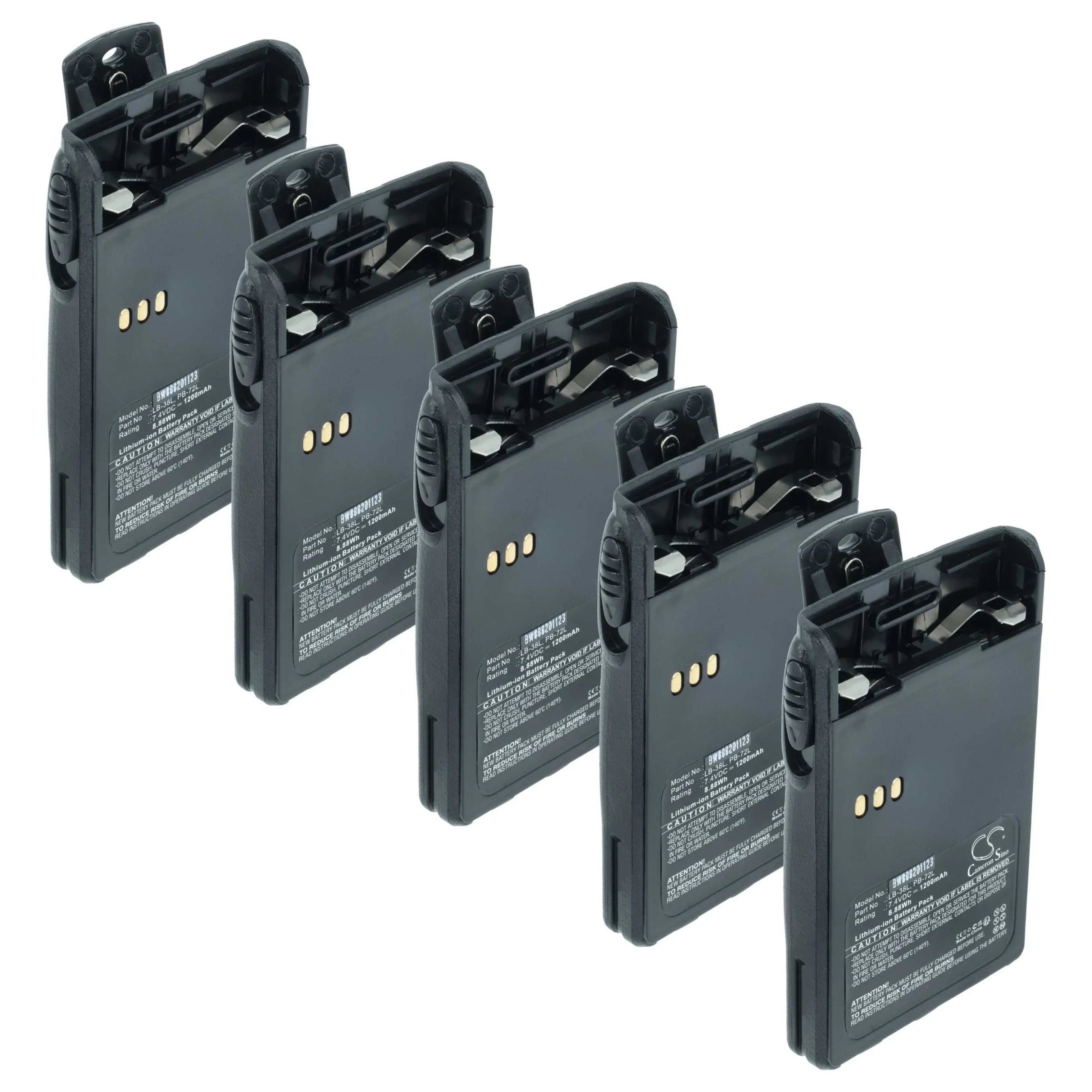 5x Batteries remplace Huntec PB200, LB-62L, LB-38L, PB400 pour radio talkie-walkie ADI- 1200mAh 7,4V Li-ion