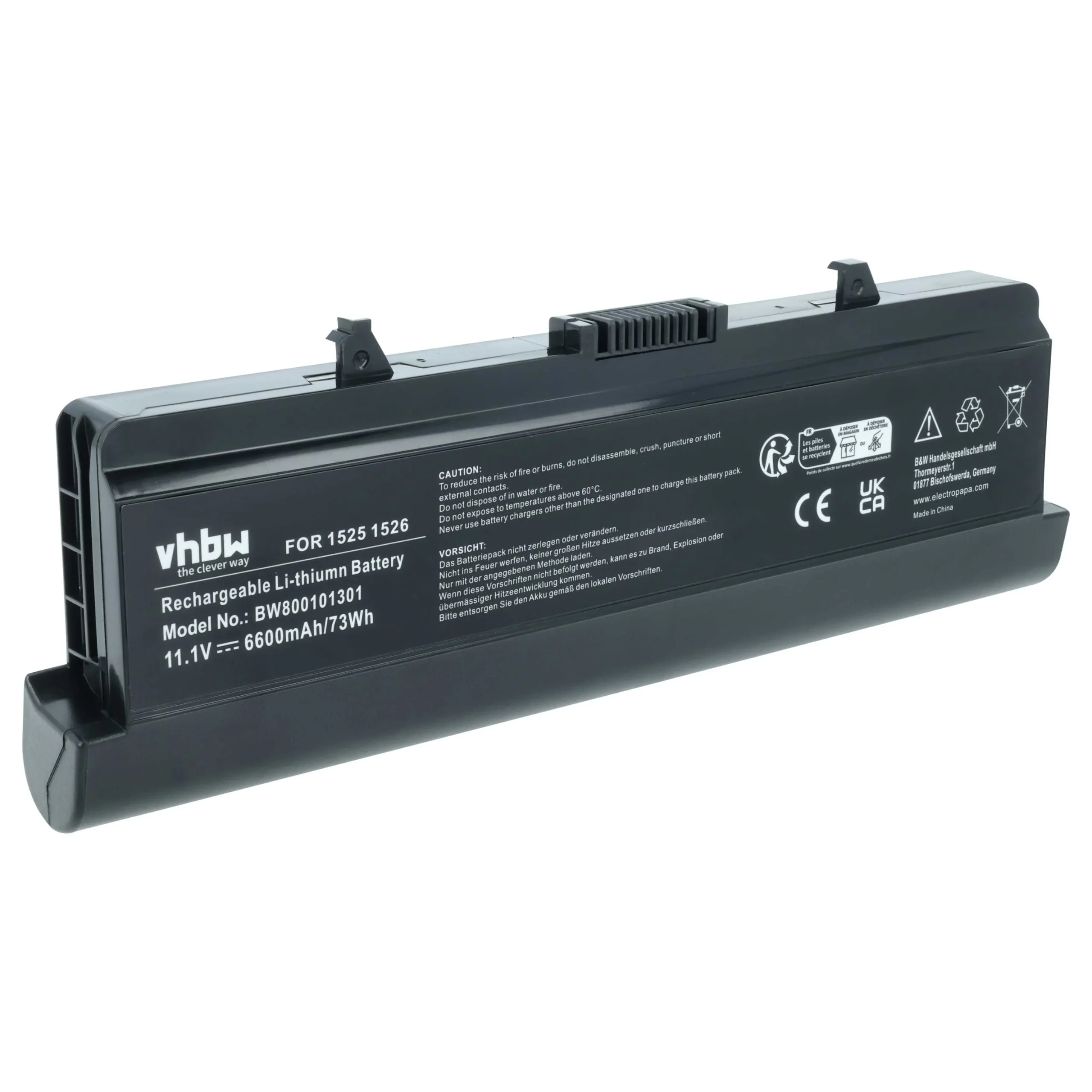 Batterie remplace Dell 312-0566, 312-0567, 0GW252 pour ordinateur portable Dell- 6600mAh 11,1V Li-ion, noir