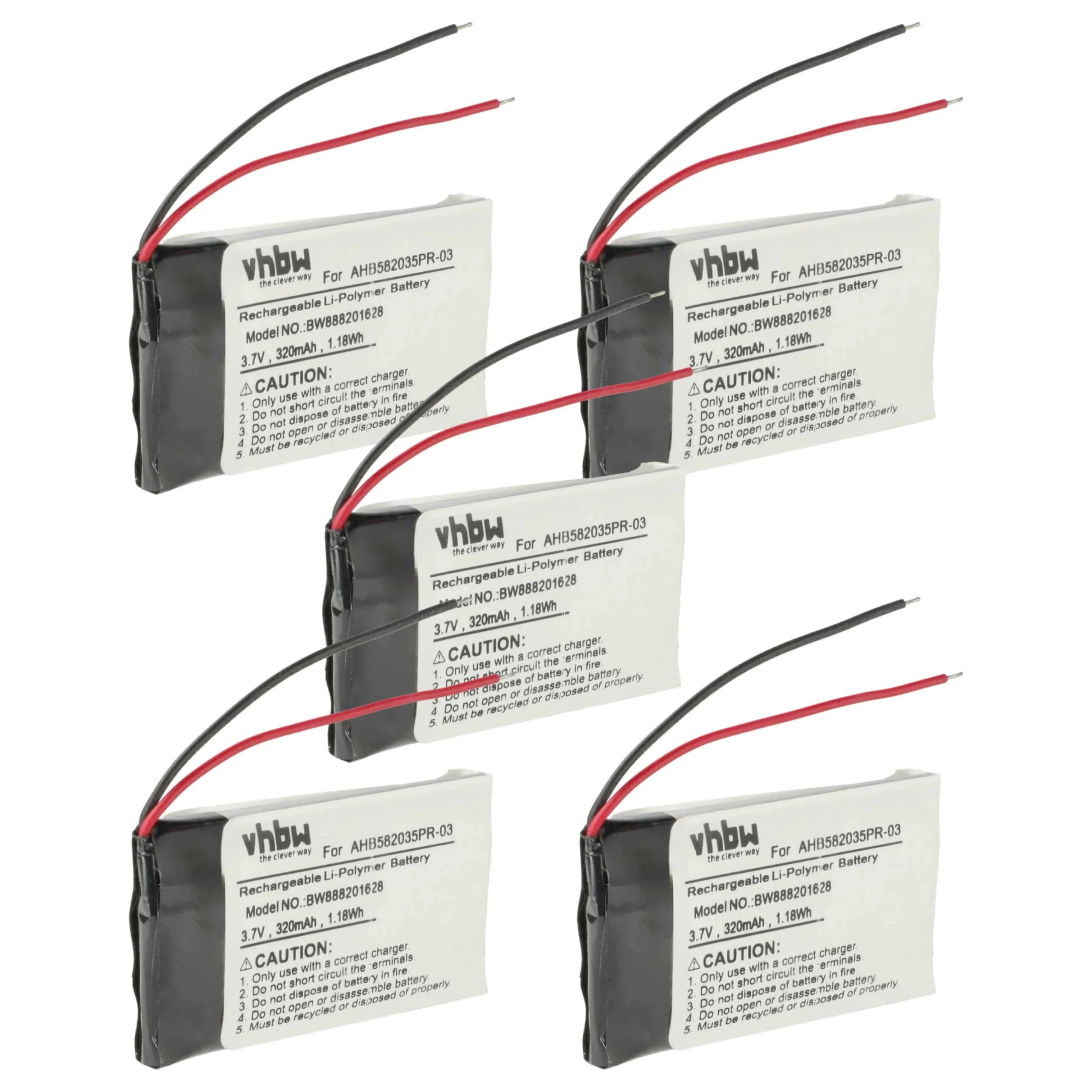 Batterie (5 pcs.) remplace Jabra AHB582035PR-03 téléphone main-libre - 320mAh 3,7V Li-polymère