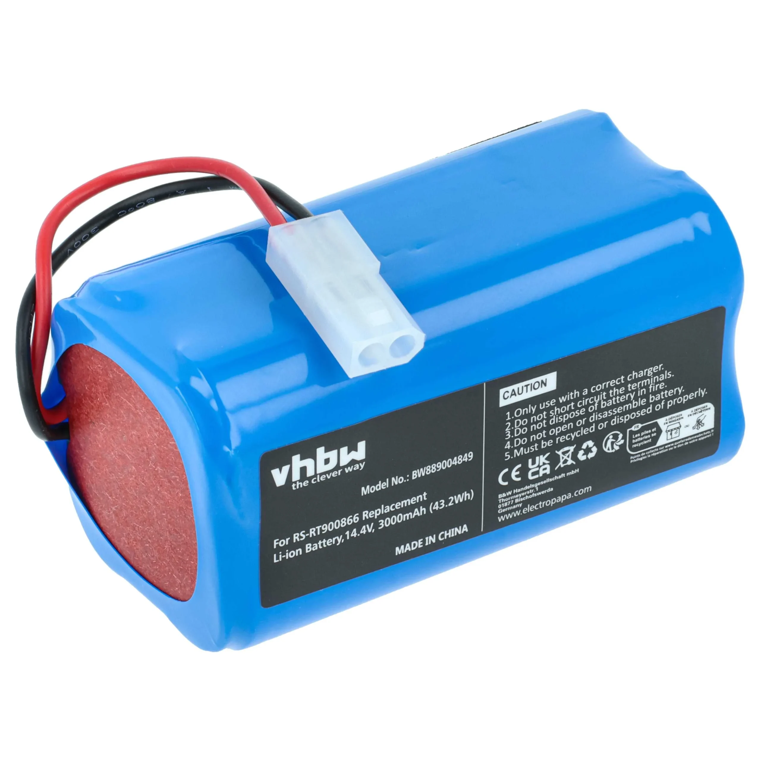 Batterie remplace Rowenta RS-RT900866 pour robot aspirateur Rowenta - 3000mAh 14,4V Li-ion