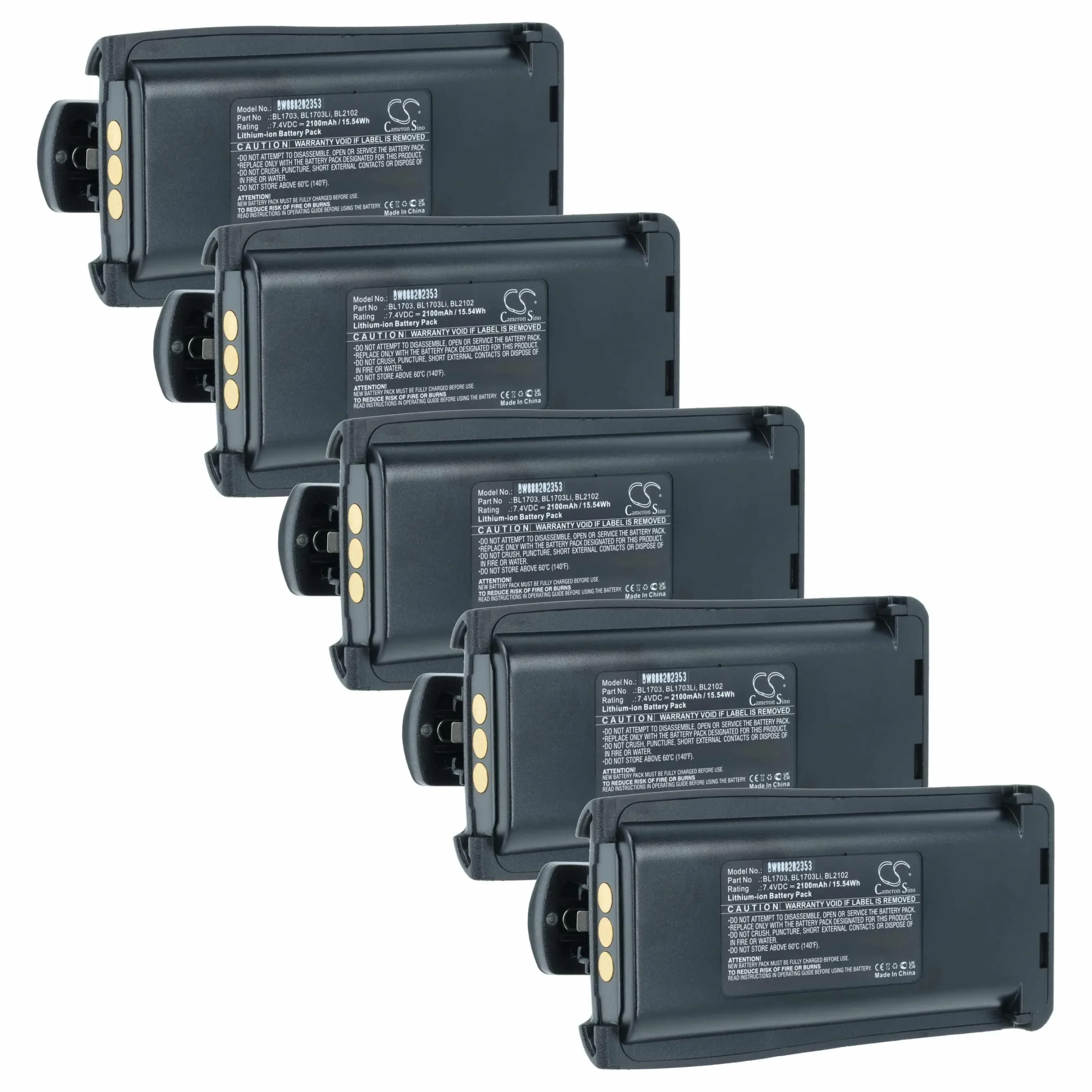 5x Batteries remplace Hyt BL1703Li, BL1703, BH1801 pour radio talkie-walkie Hyt / Hytera- 2100mAh 7,4V Li-ion