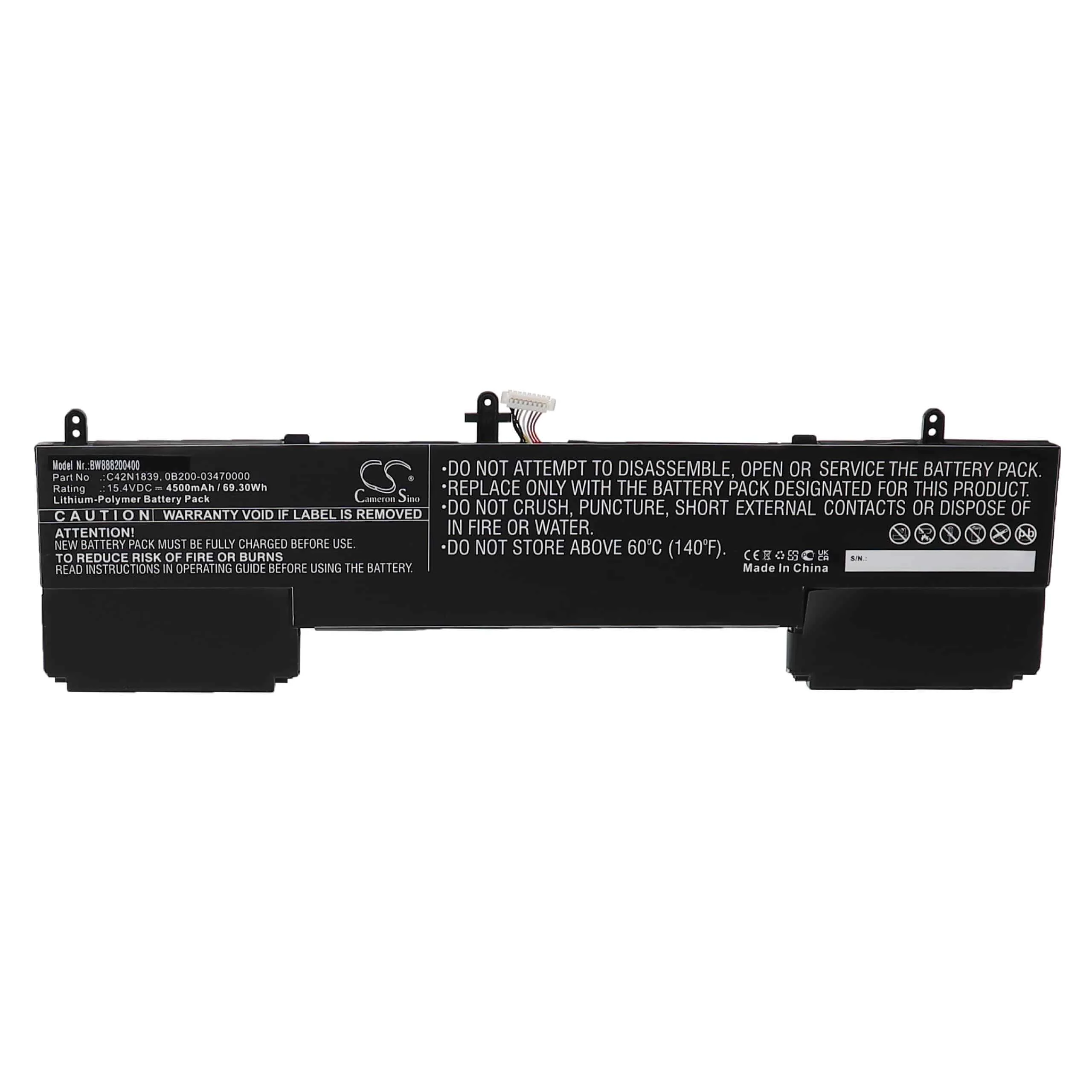 Batterie remplace Asus C42N1839, 0B200-03470000 pour ordinateur portable Asus- 4500mAh 15,4V Li-polymère, noir
