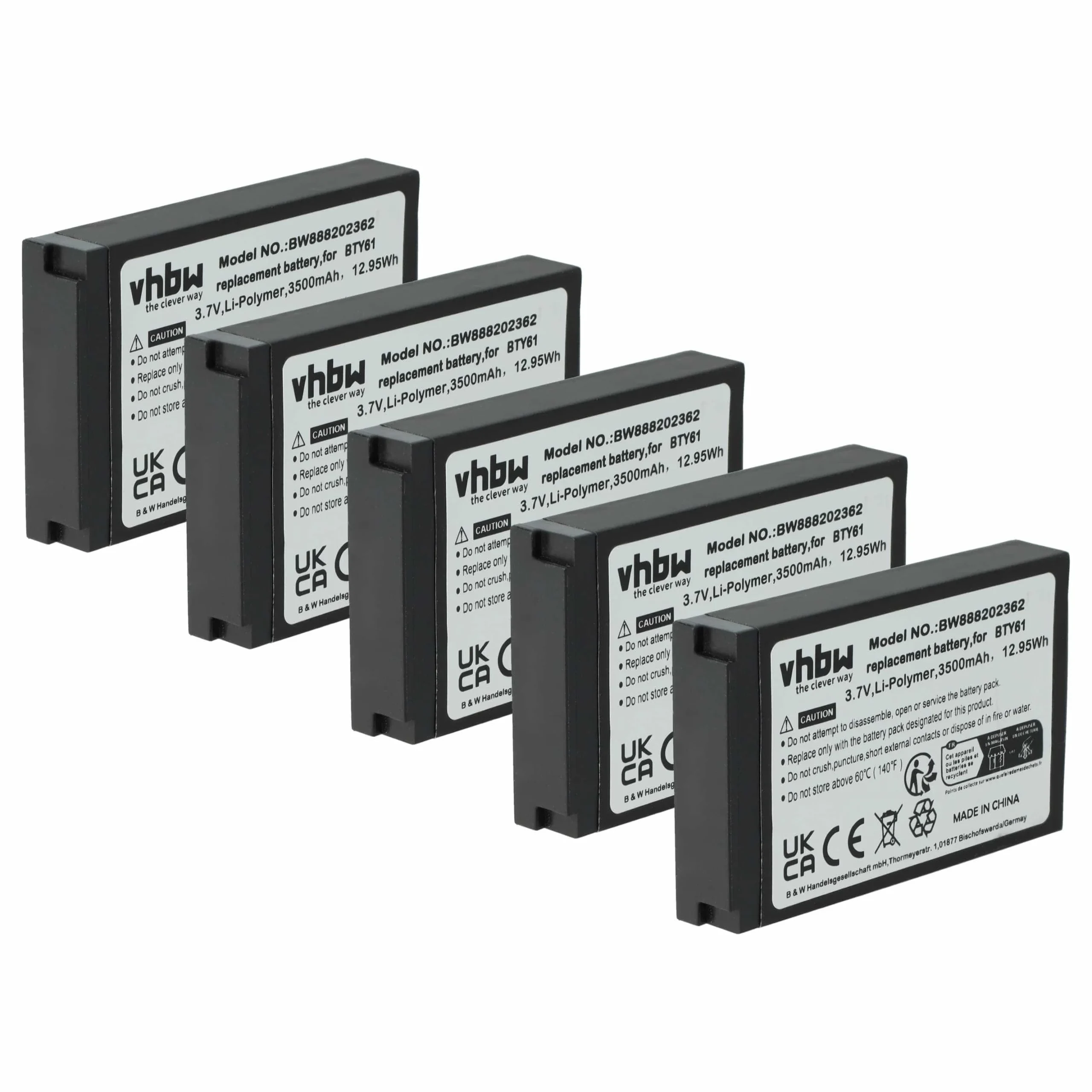 5x Batteries remplace Newland BTY61 pour ordinateur de poche Newland - 3800mAh 3,7V Li-polymère