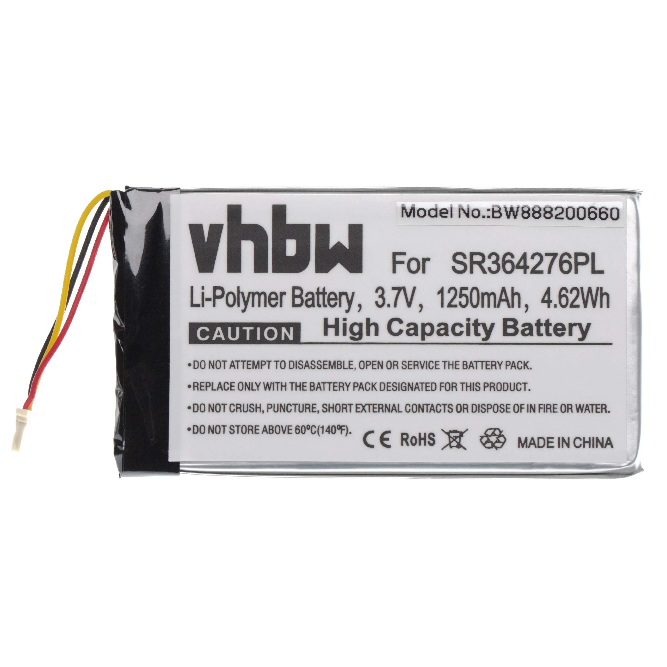 Batterie remplace Becker SR364276 pour navigation GPS Becker - 1250mAh 3,7V Li-polymère