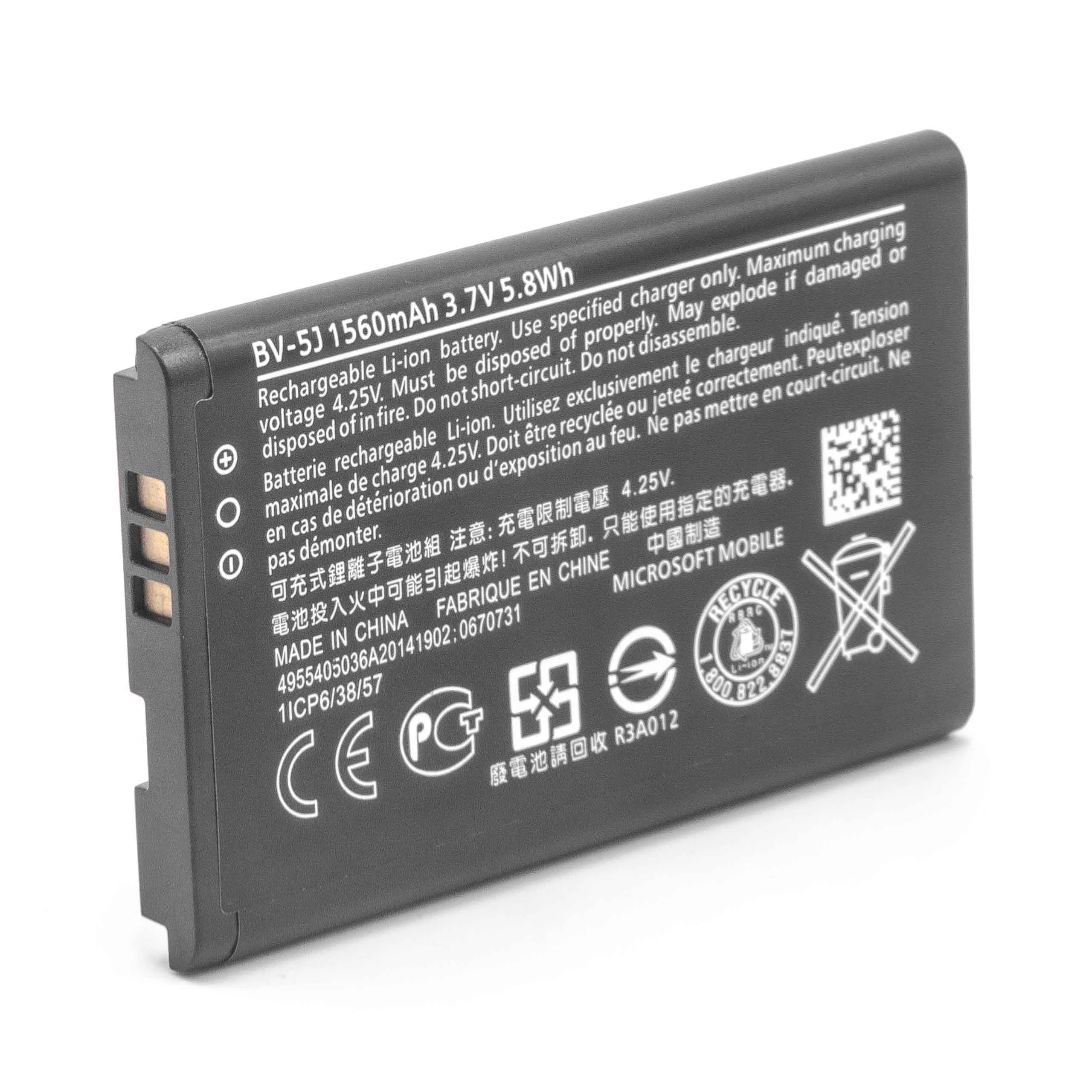 Batterie remplace Microsoft / Nokia BV-5J téléphone portable Microsoft / Nokia - 1550mAh 3,7V Li-ion