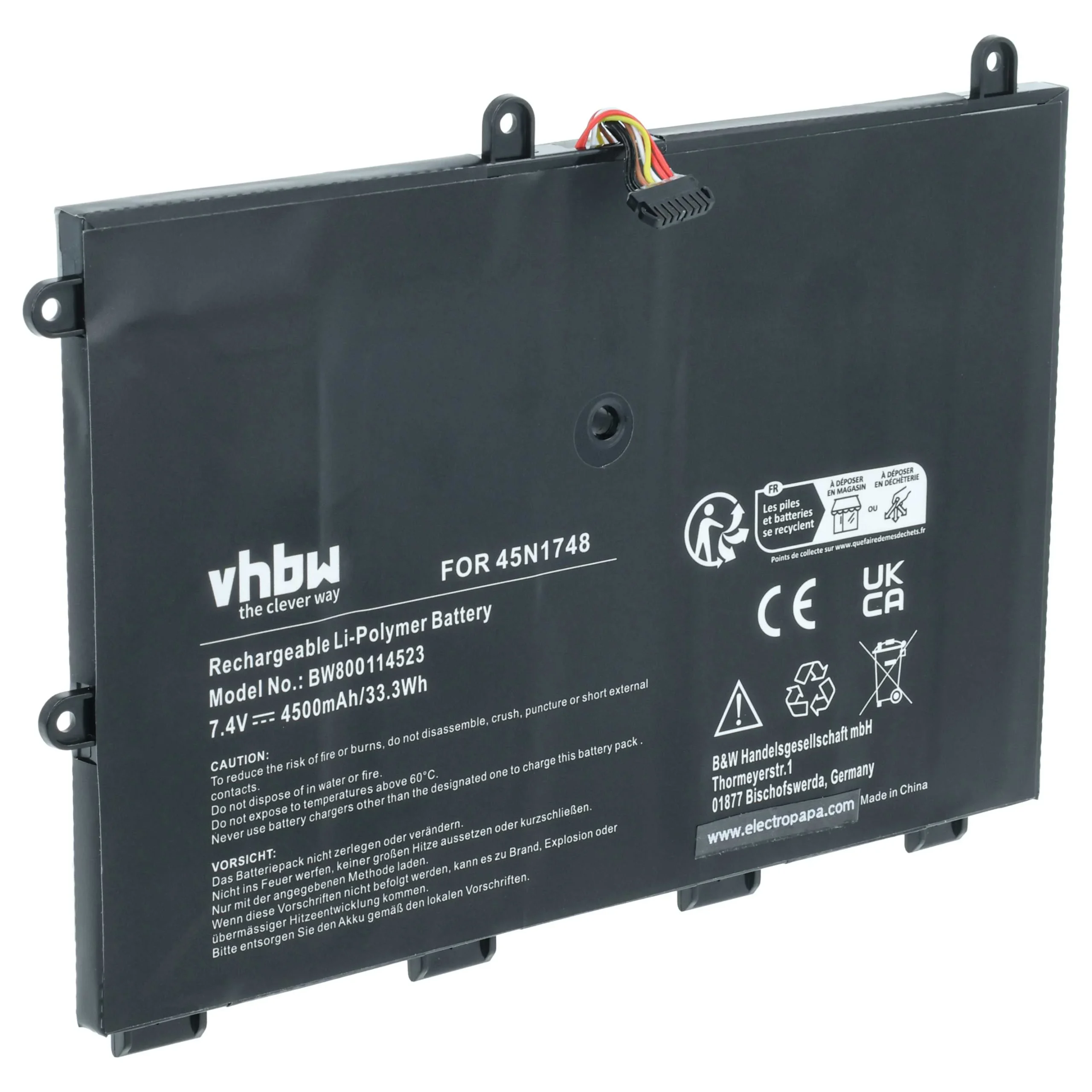 Batterie remplace Lenovo 45N1749, 45N175, 45N1748 pour ordinateur portable Lenovo- 4500mAh 7,4V Li-polymère