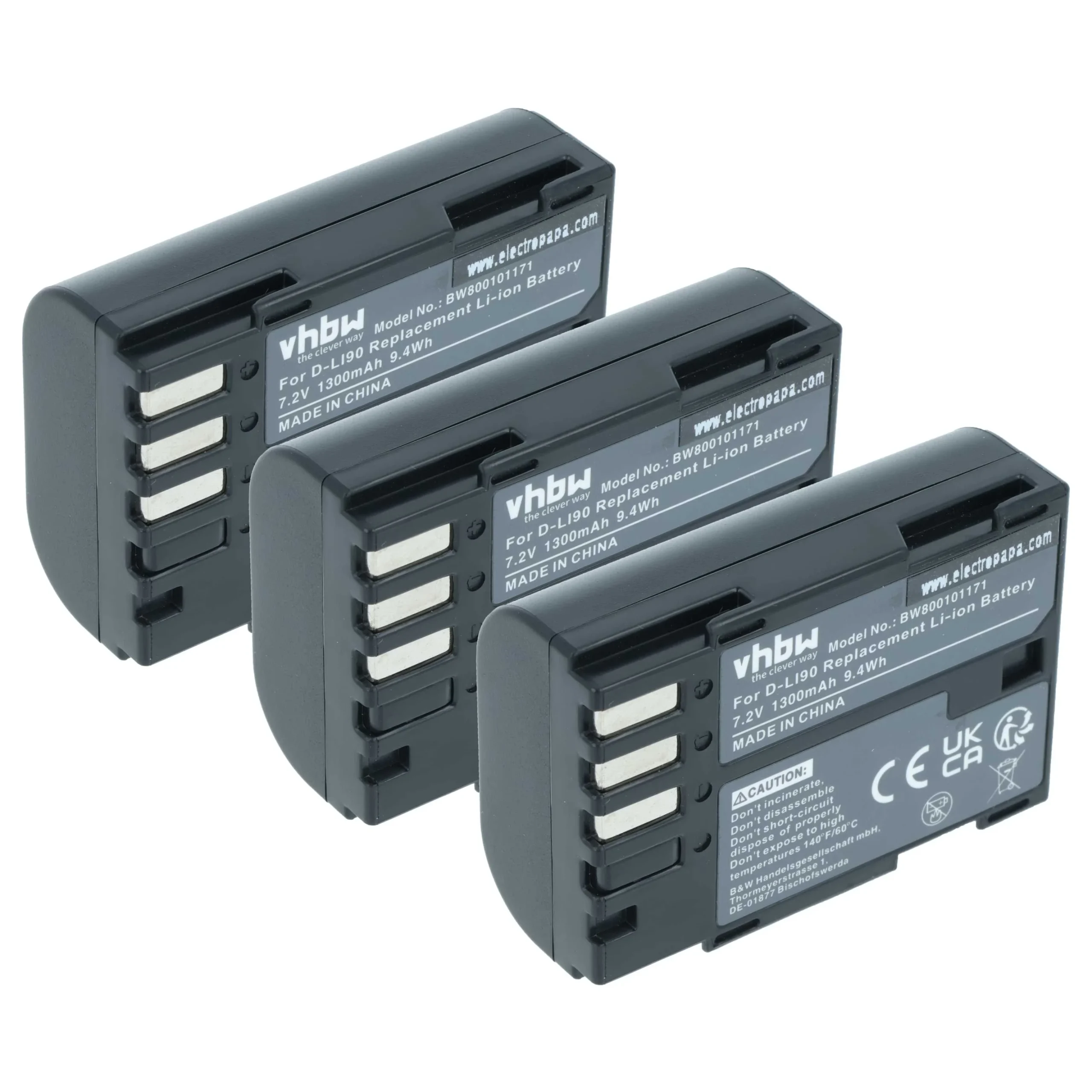 3x Batteries remplace Pentax D-Li90 pour appareil photo Pentax- 1300mAh 7,2V Li-ion
