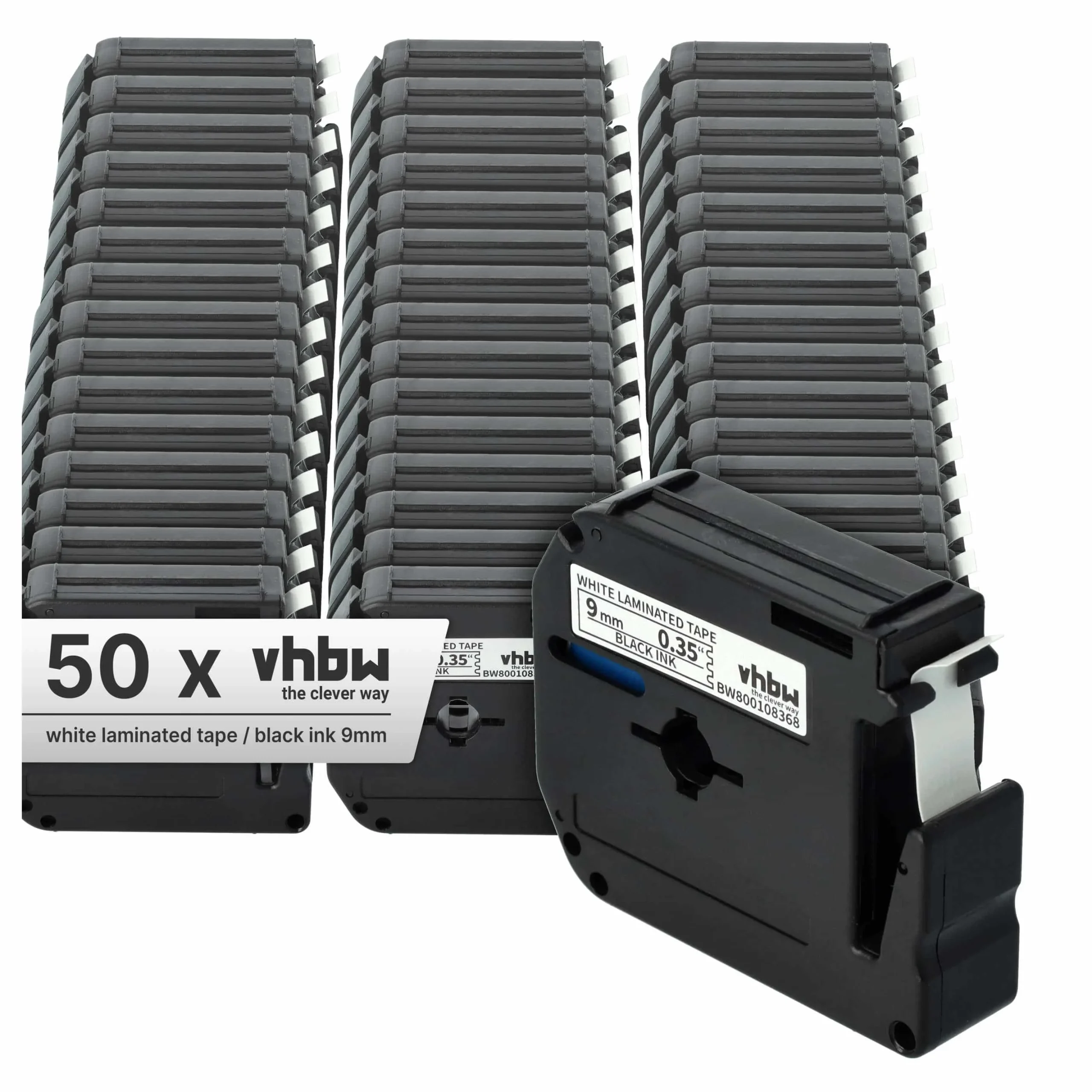 50x Cassettes à ruban remplacent Brother M-K221 - 9mm lettrage Noir ruban Blanc, plastique
