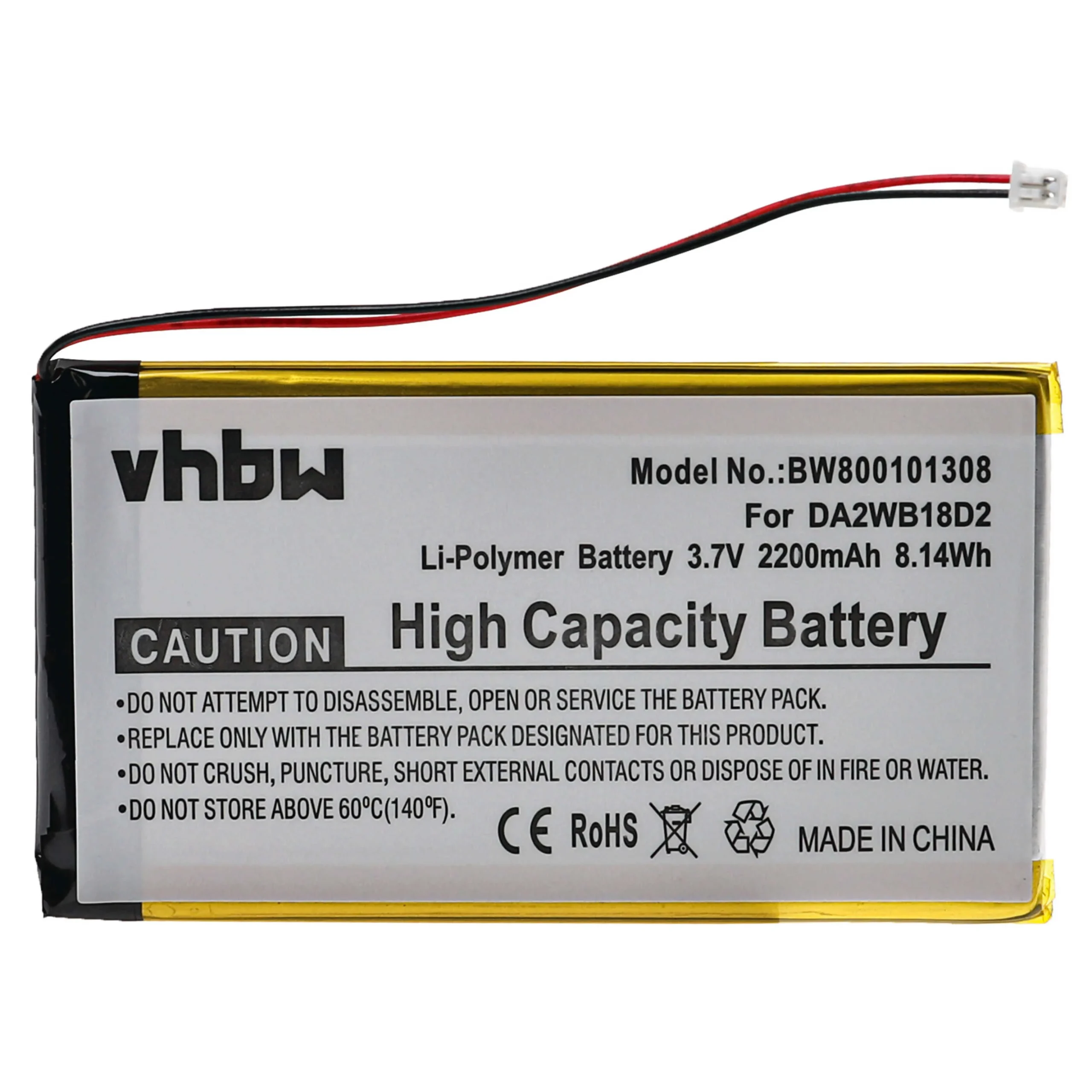 Batterie remplace Iriver DA2WB18D2 pour lecteur MP3 Iriver - 2200mAh 3,7V Li-polymère