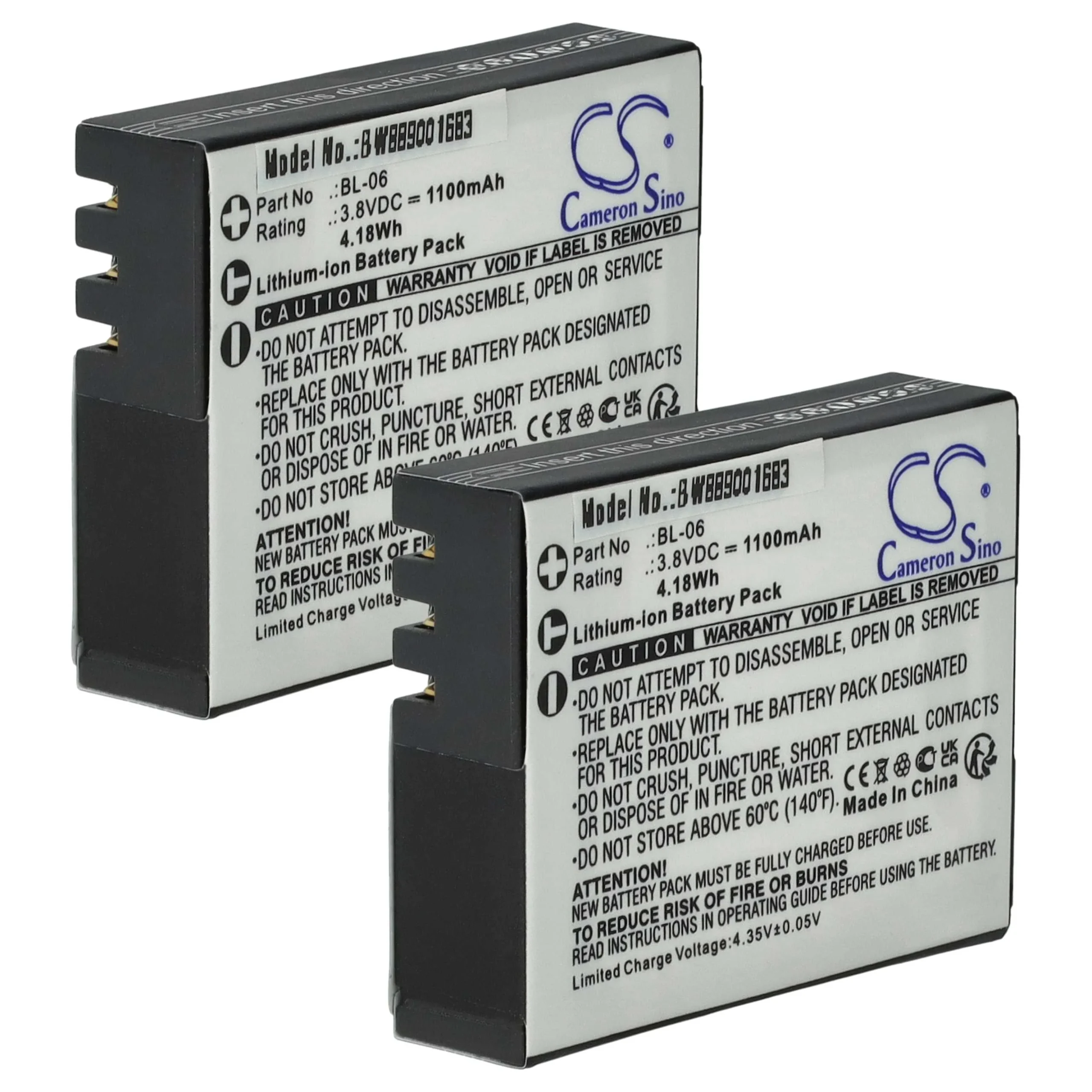 2x Batteries remplace BL-06 pour appareil photo EZVIZ- 1100mAh 3,8V Li-ion