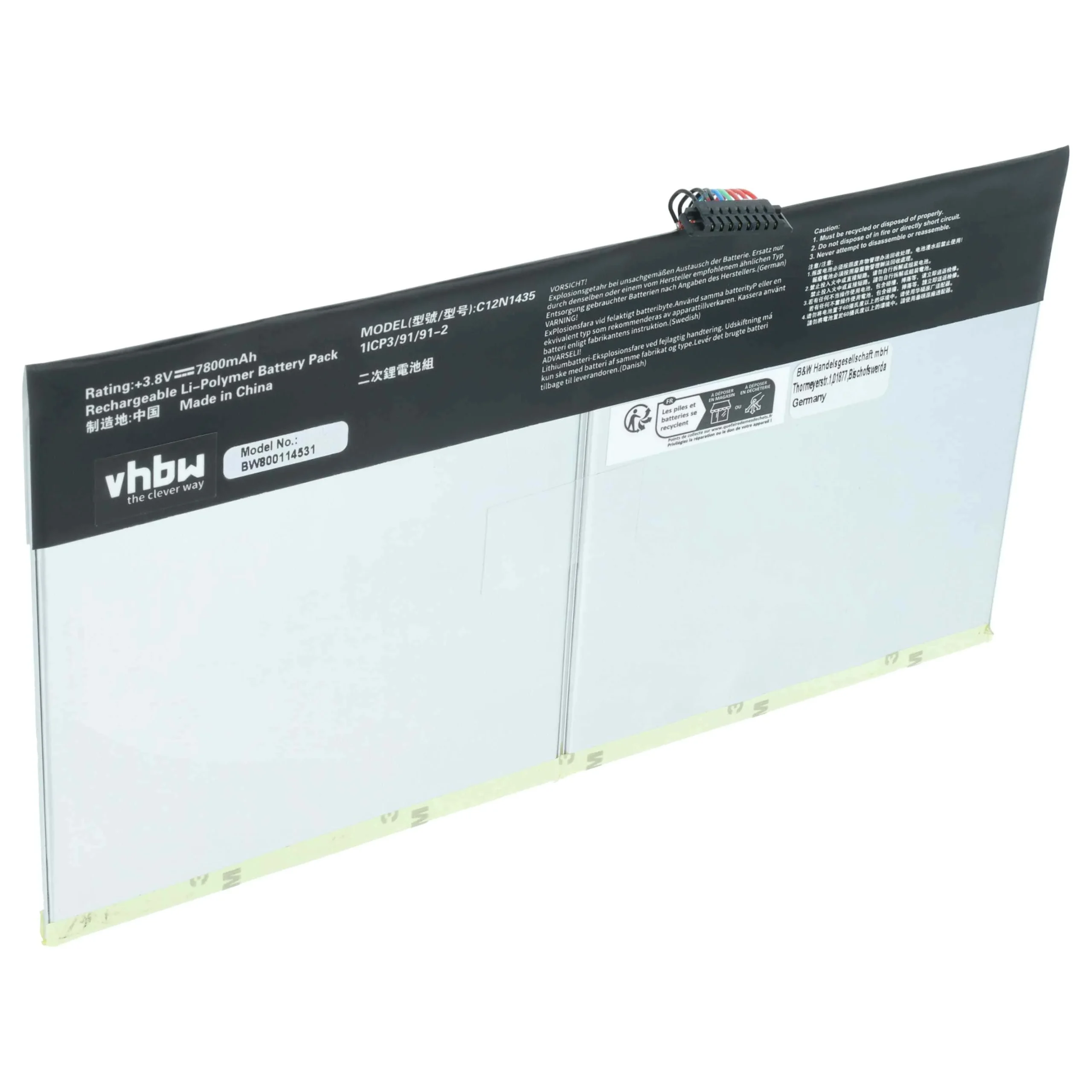 Batterie remplace Asus C12-N1435, C12N1435 tablette - 7800mAh 3,8V Li-polymère