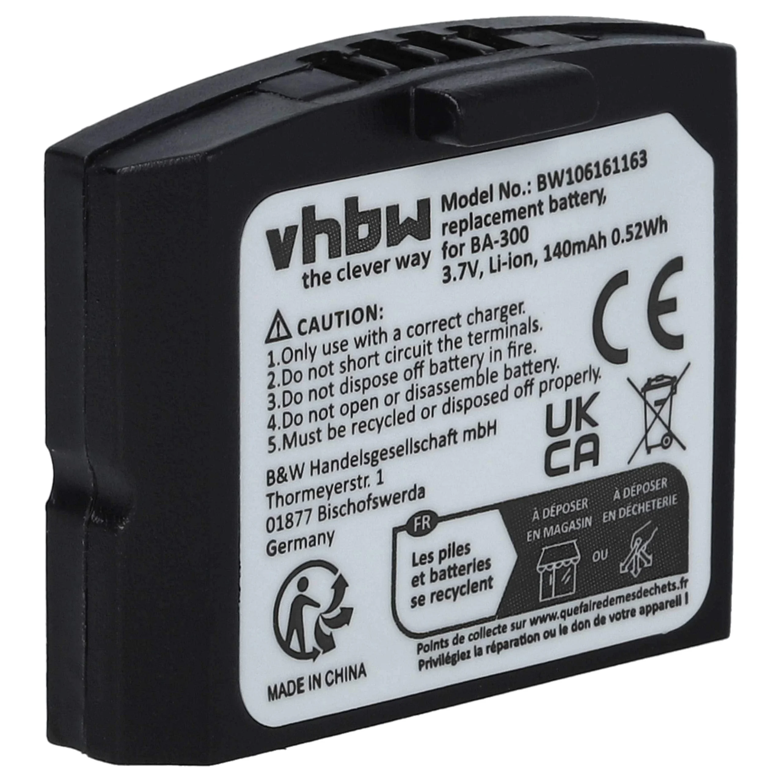 Batterie remplace Sennheiser BA300, BA-300, 500898, 523306 casque audio Sennheiser - 140mAh 3,7V Li-polymère