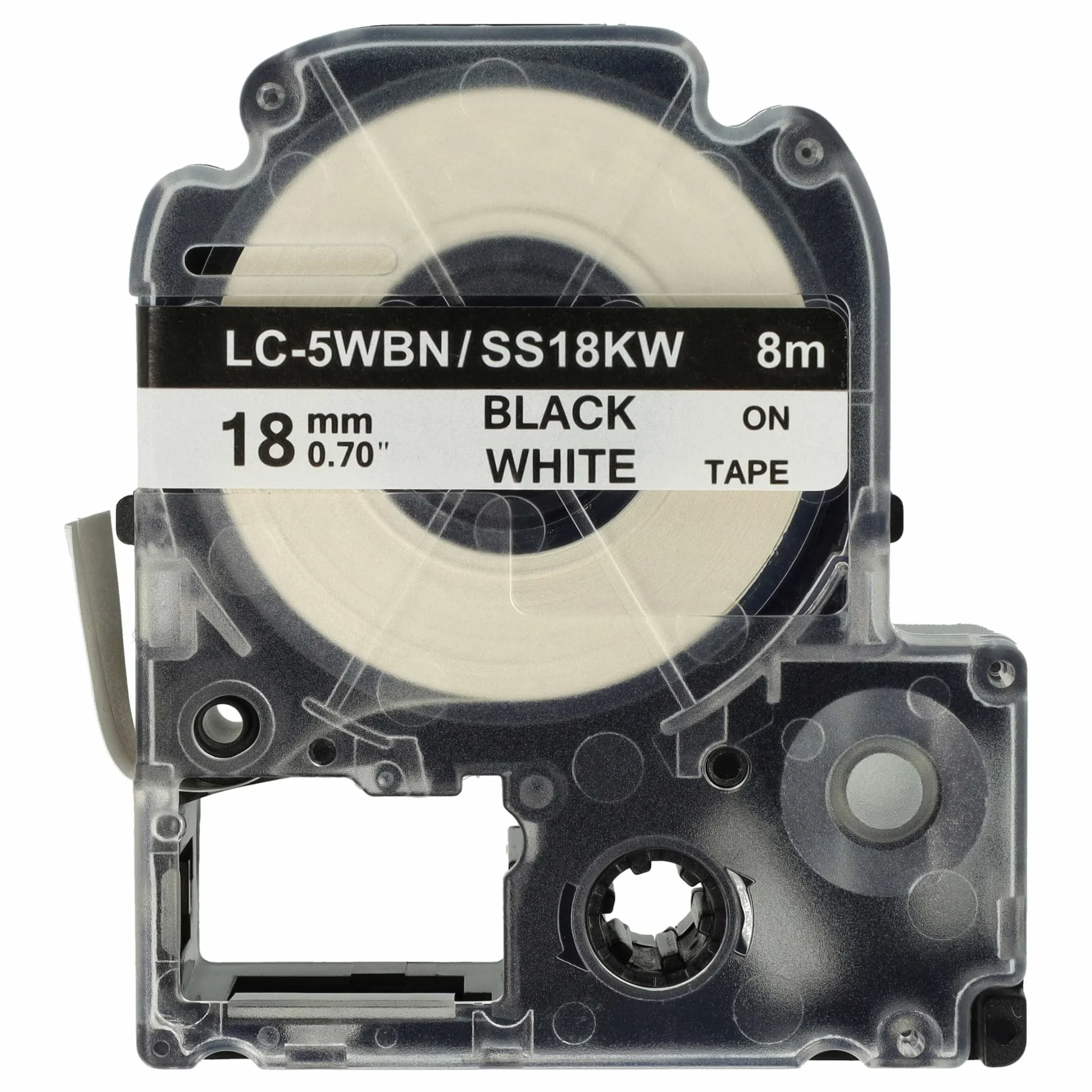 Cassette à ruban remplace Epson LC-5WBN - 18mm lettrage Noir ruban Blanc, plastique