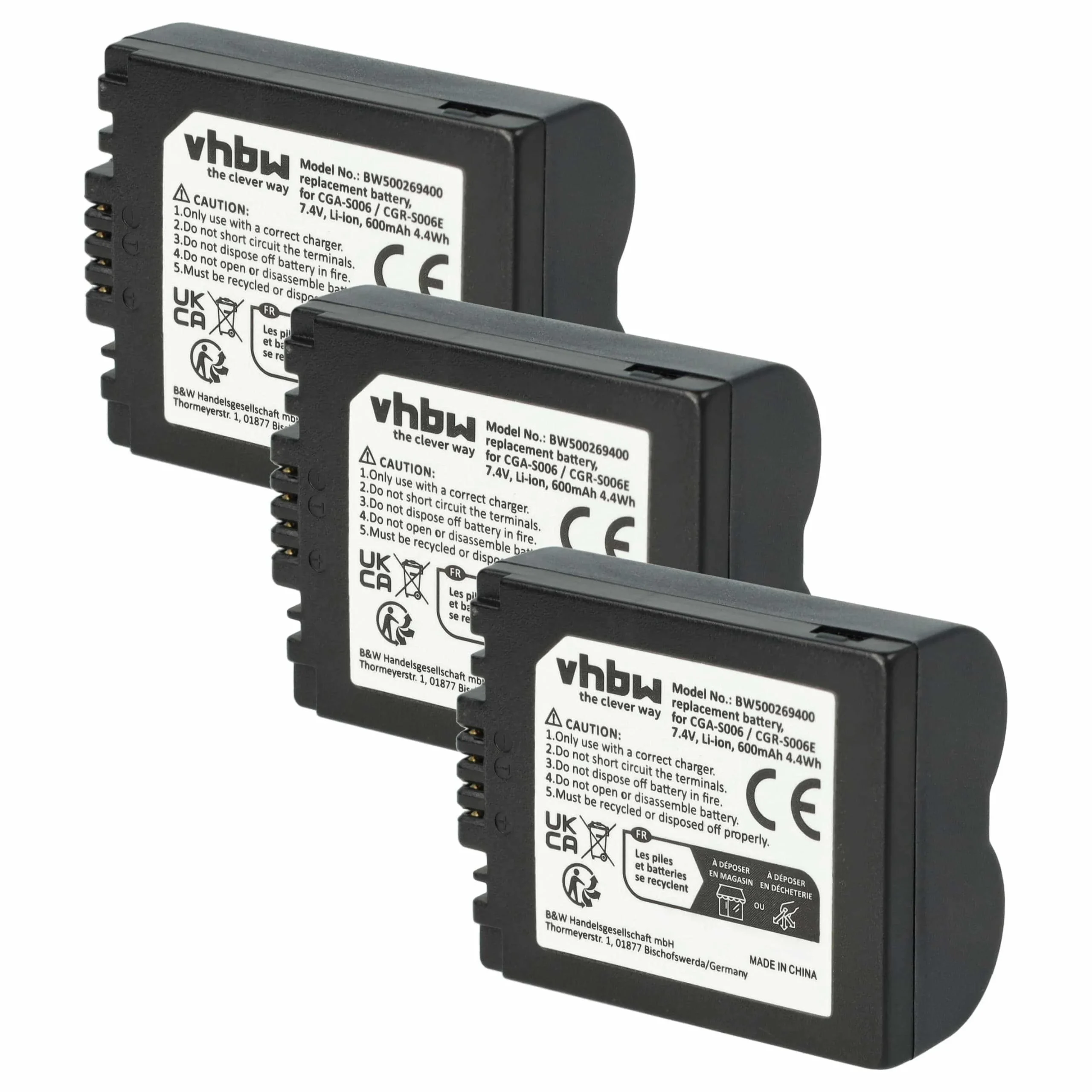 3x Batteries remplace Leica BP-DC5 pour appareil photo Leica- 600mAh 7,2V Li-ion