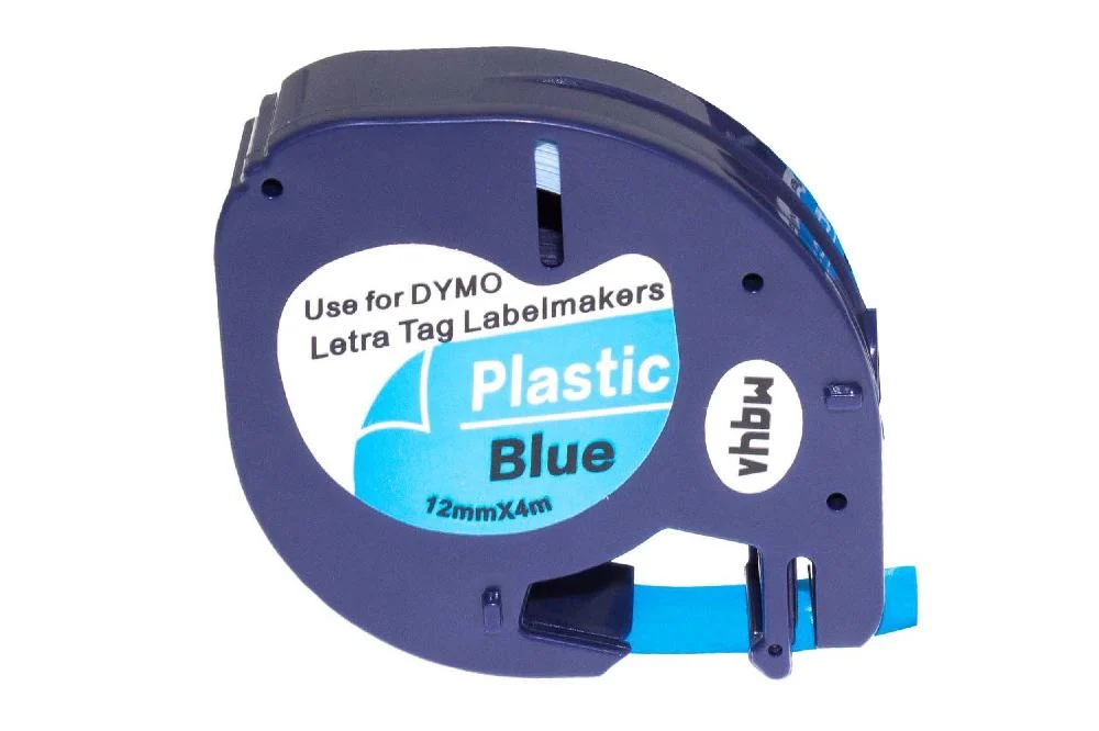 Cassette à ruban remplace Dymo 91205 - 12mm lettrage Noir ruban Bleu, plastique