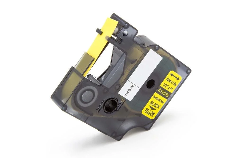 Cassette à ruban remplace Dymo 18056 - lettrage Noir ruban Jaune, plastique, thermorétractable, 12 mm