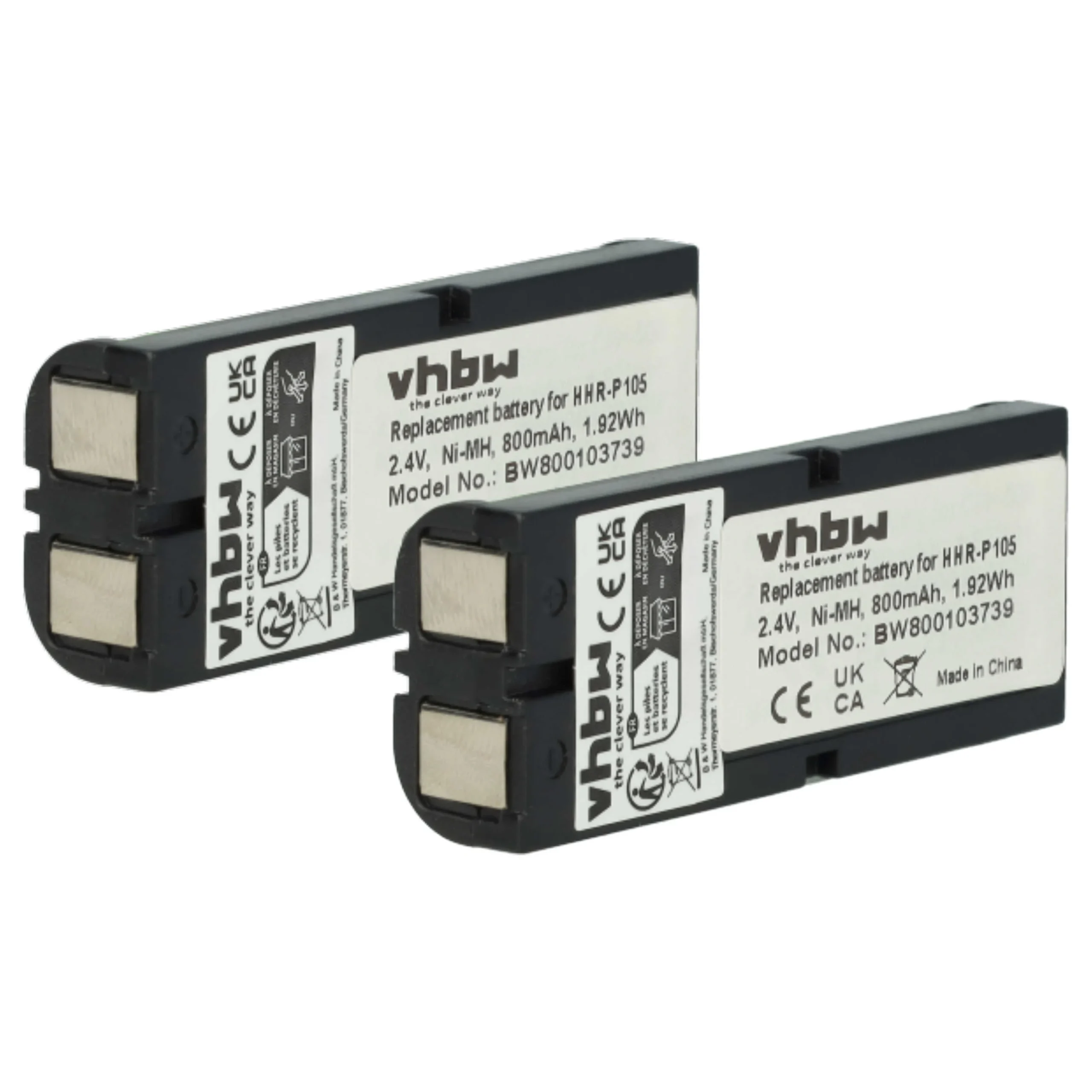 2x Batteries remplace 86420, BT-1009, HHR-P105, CPH-508, BBTG0658001 pour téléphone Philips - 800mAh 2,4V NiMH