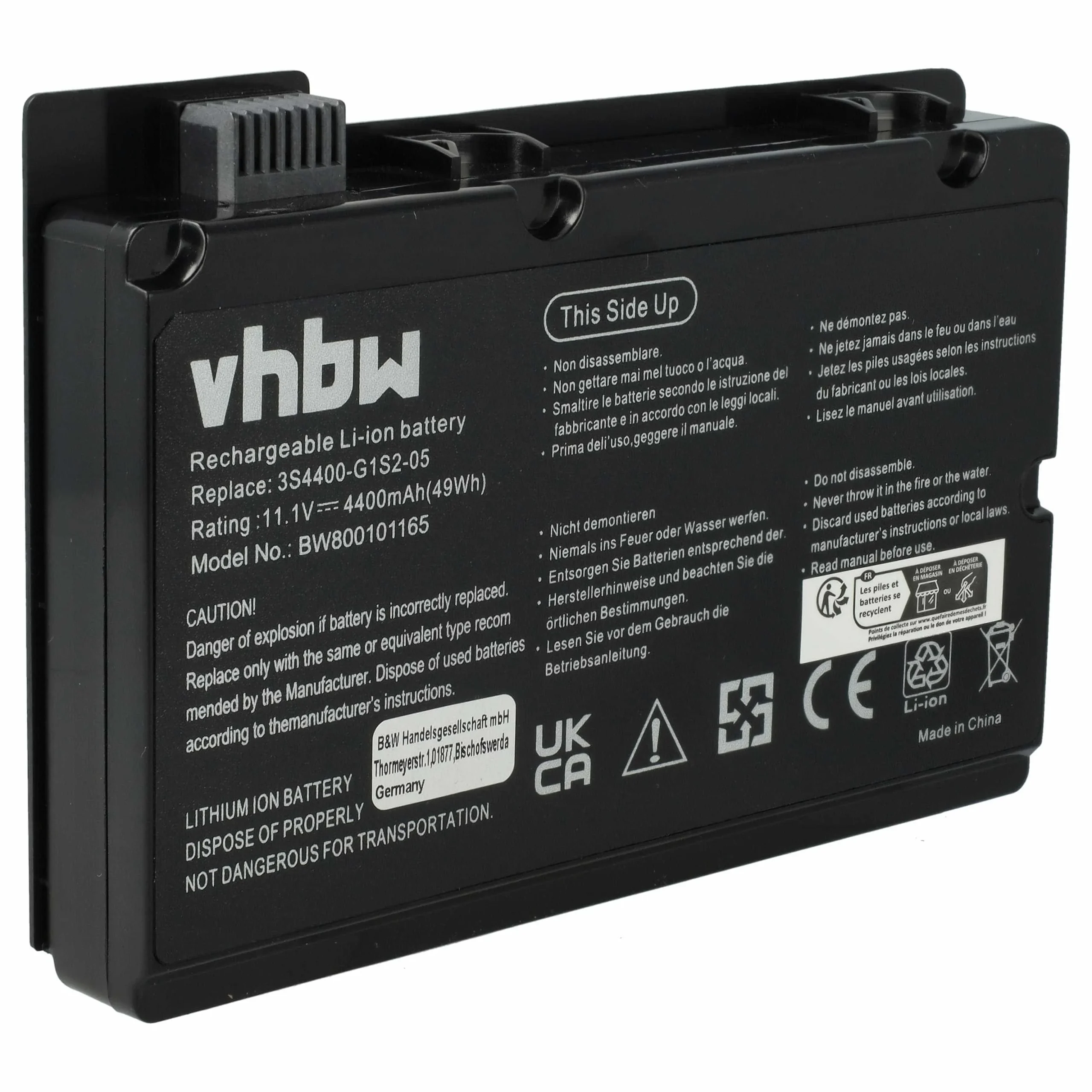Batterie remplace 3S4400-G1S2-05, 3S4400-G1L3-05 pour ordinateur portable Gericom- 4400mAh 10,8V Li-ion, noir