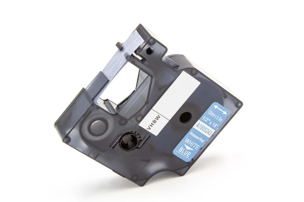 Cassette à ruban remplace Dymo 1805243 - 12mm lettrage Blanc ruban Bleu, vinyle, plastique
