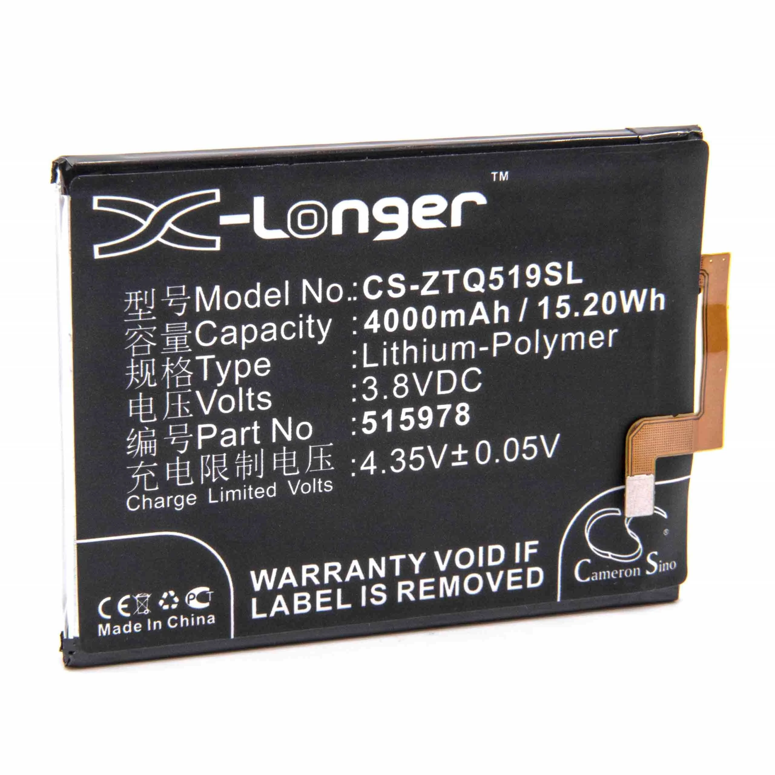 Batterie remplace ZTE E169-515978, 515978 téléphone portable ZTE - 4000mAh 3,8V Li-polymère