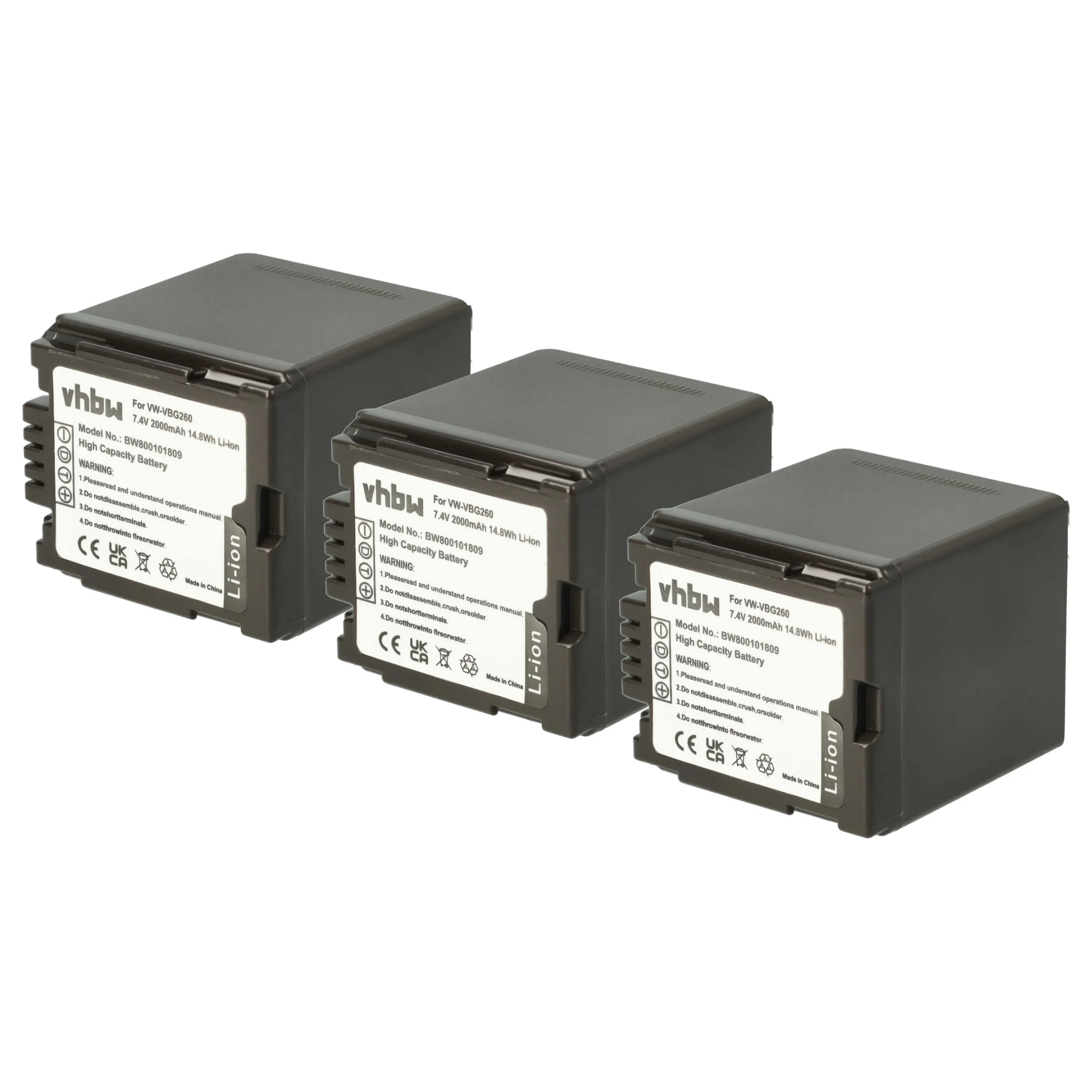 3x Batteries remplace Panasonic VW-VBG260 pour caméscope Panasonic- 2000mAh 7,2V Li-ion avec puce