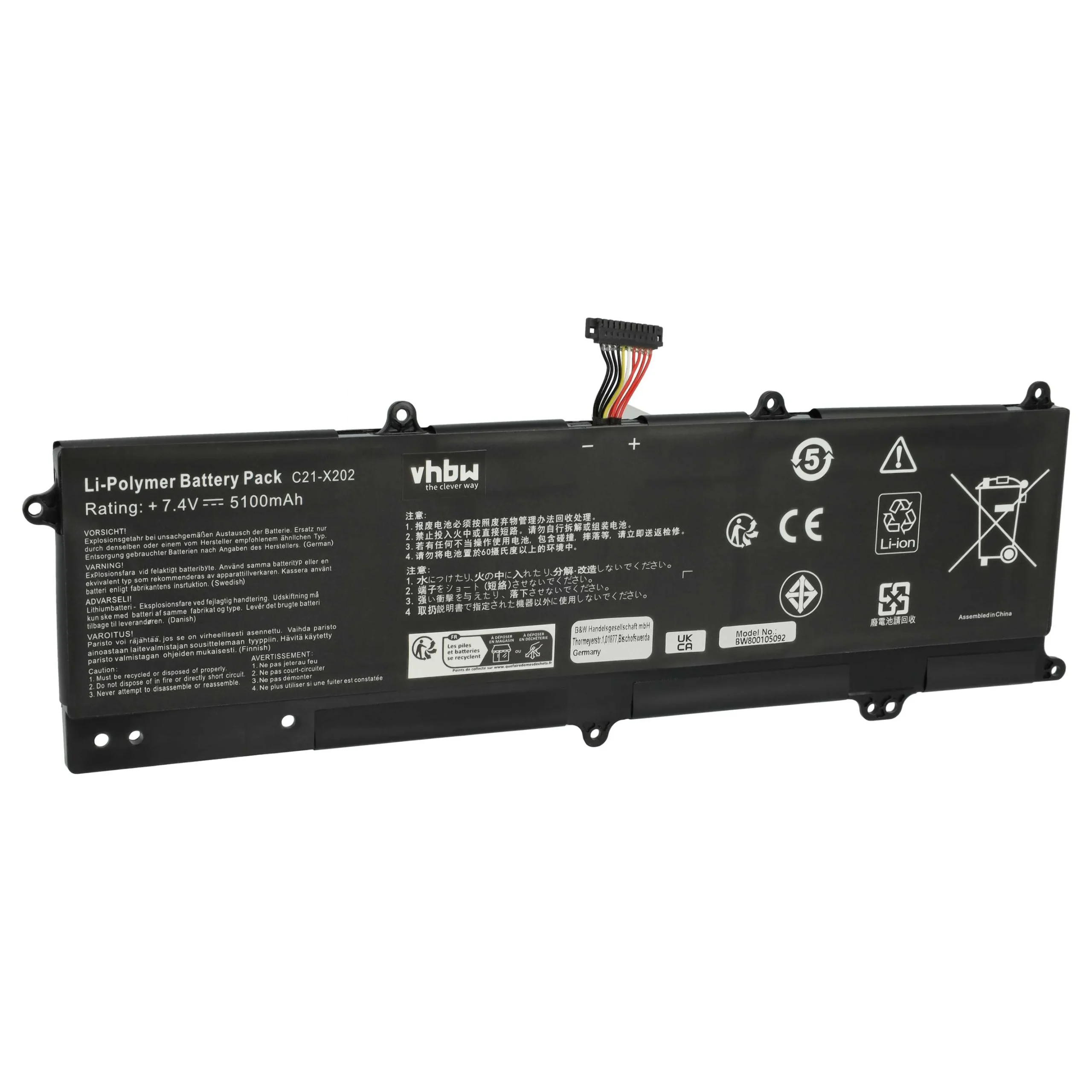 Batterie remplace Asus 0B200-00230300, C21X202 pour ordinateur portable Asus- 5100mAh 7,4V Li-polymère