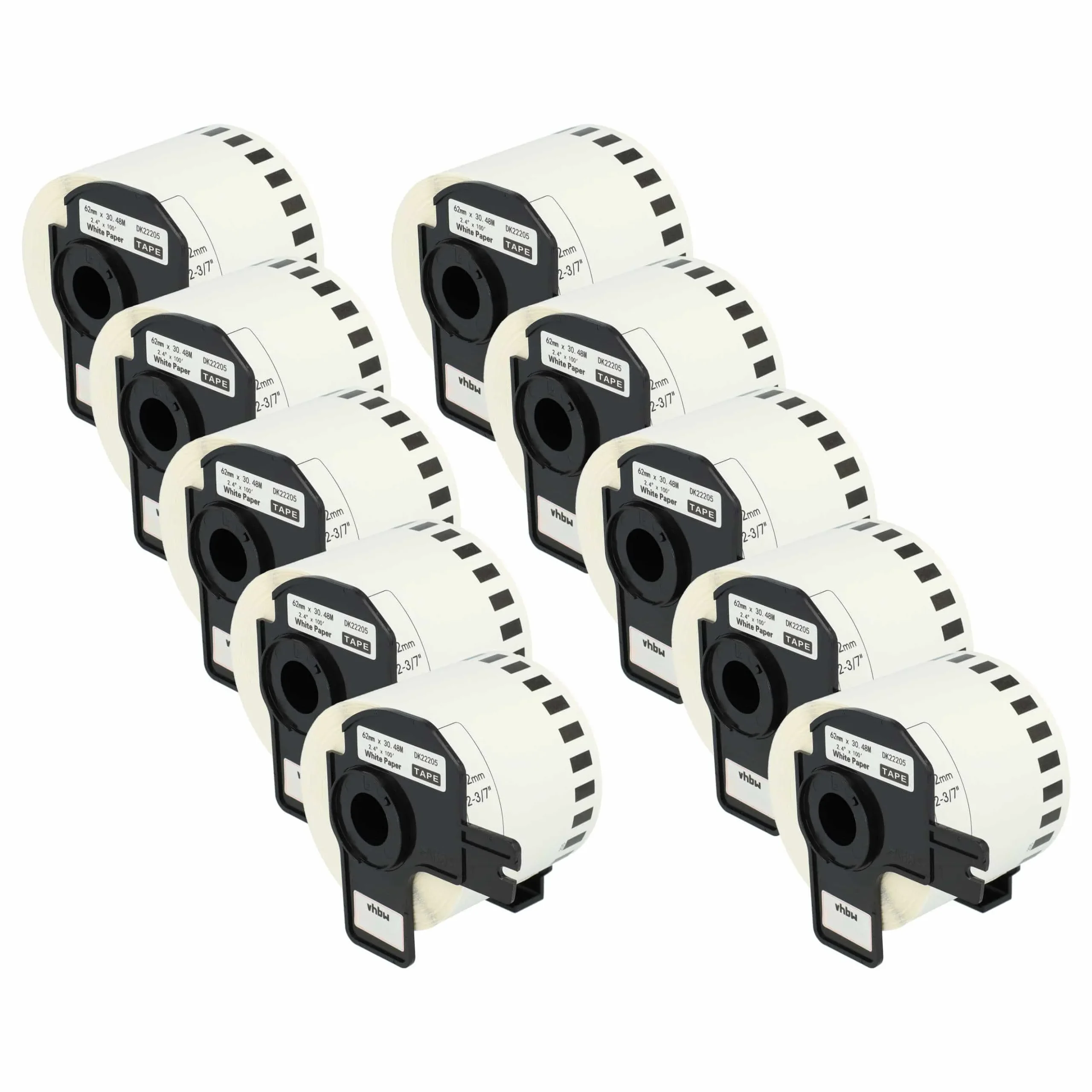 10x Étiquette remplacent Brother DK-22205 pour imprimante étiqueteuse - 62mm x 30,48m + support
