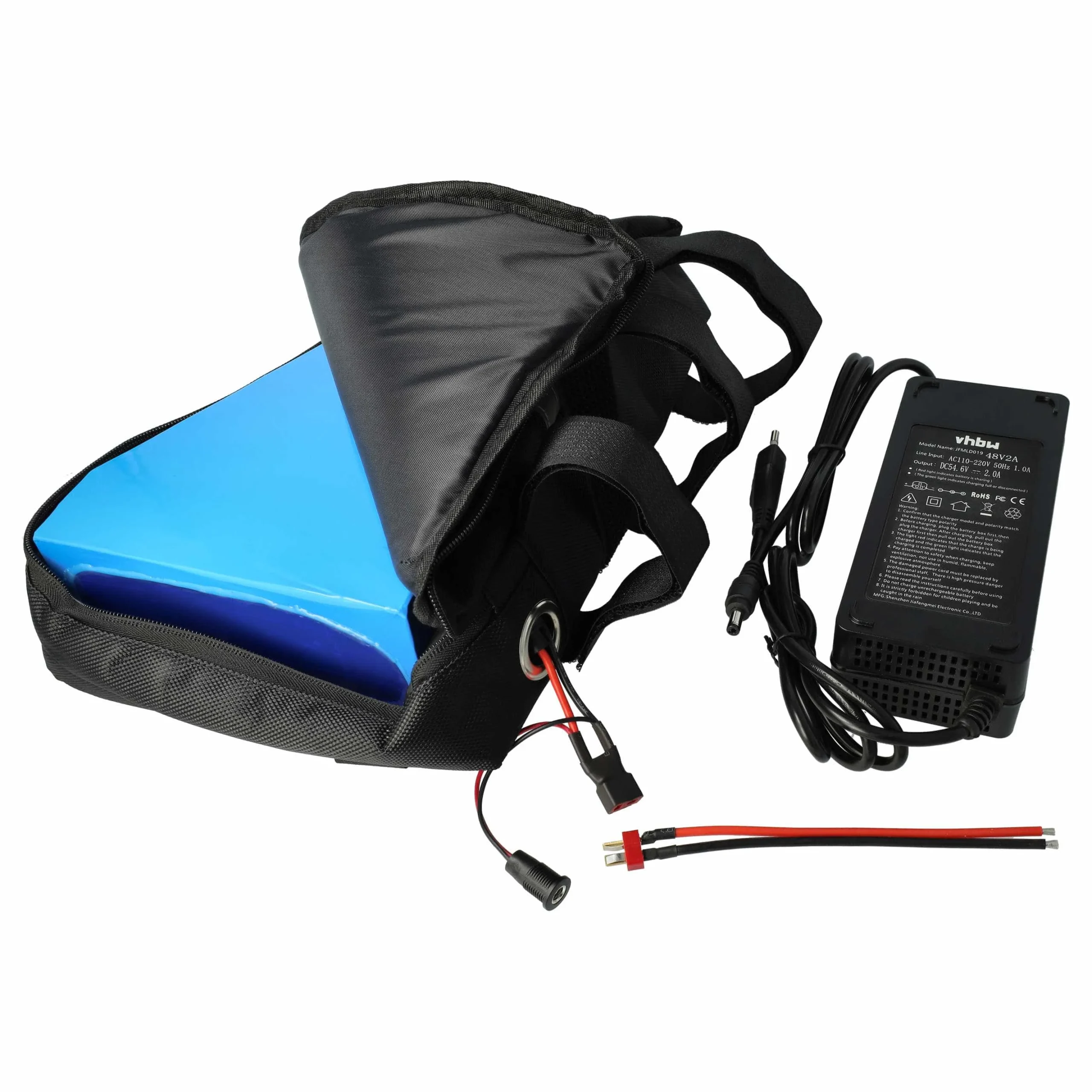Bloc batterie pour vélo électrique, pédélec - avec chargeur, poche triangulaire, Li-ion, 48 V, 15000 mAh