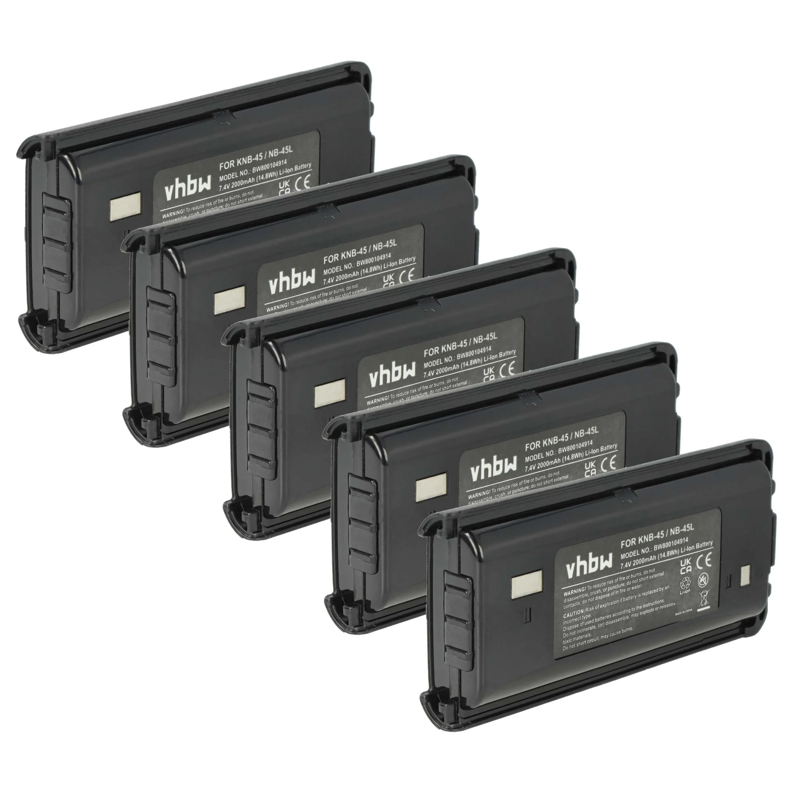 5x Batteries remplace Kenwood KNB-45, KNB-45L, KNB-45Li pour radio talkie-walkie Kenwood- 2000mAh 7,4V Li-ion