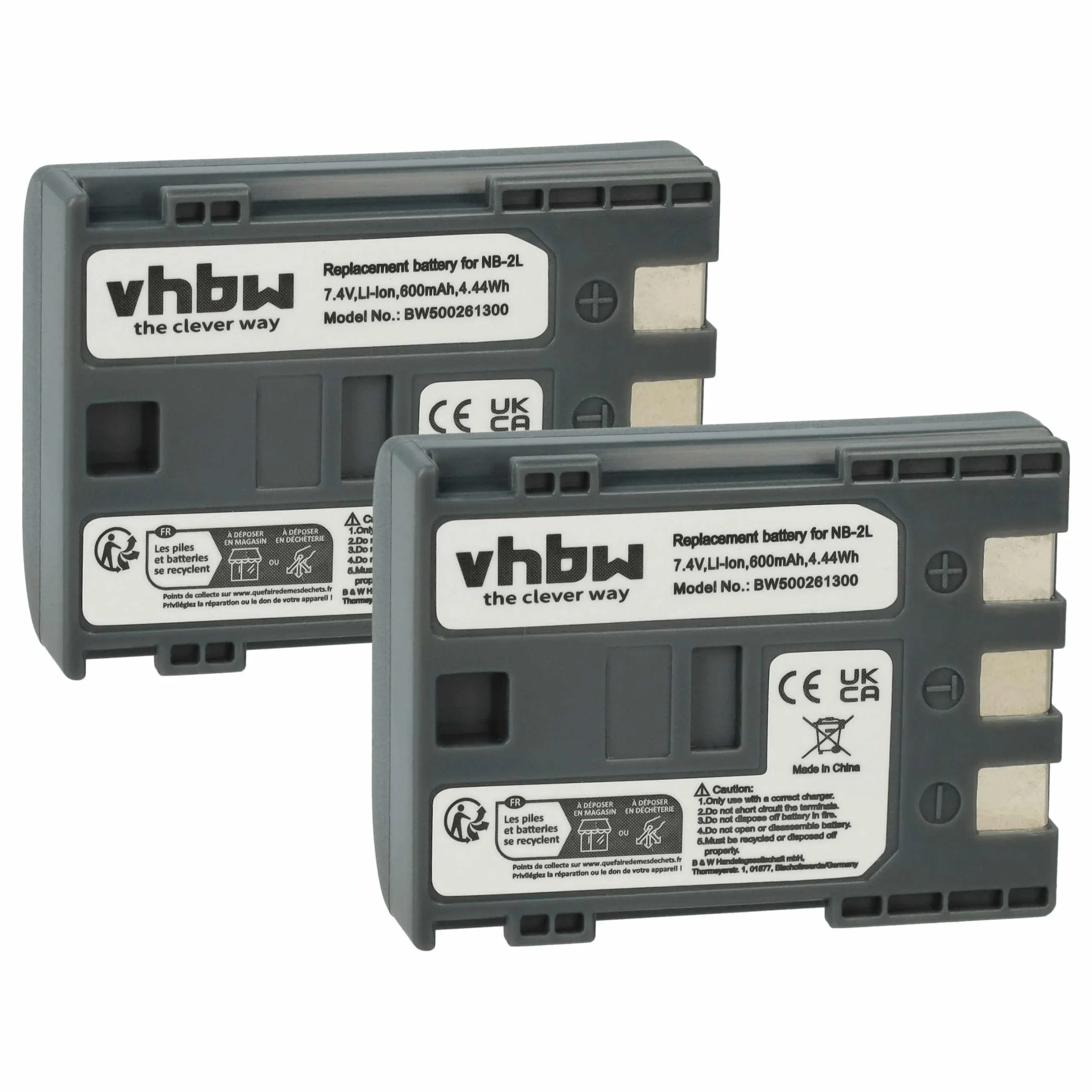 2x Batteries remplace Canon NB-2LH, NB-2L pour caméscope Canon- 600mAh 7,2V Li-ion