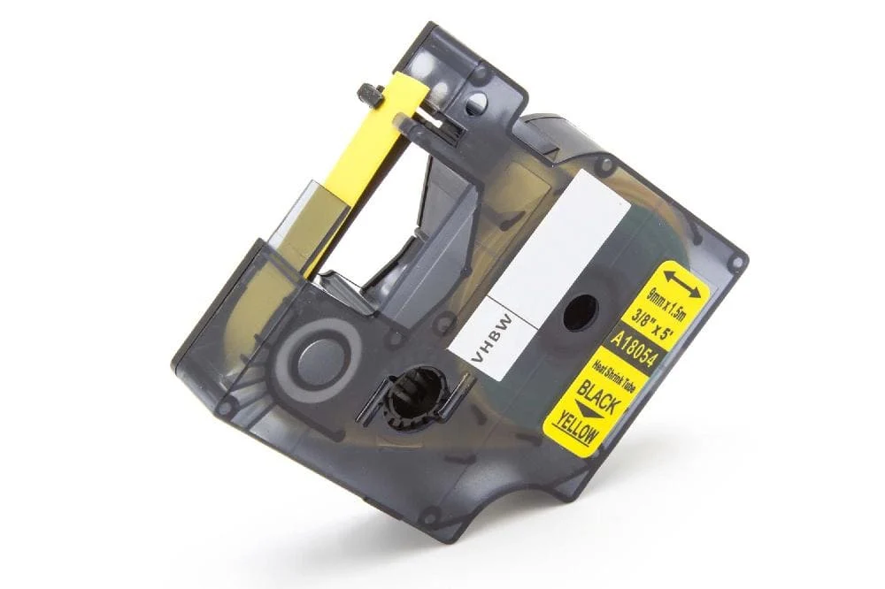 Cassette à ruban remplace Dymo 18054 - lettrage Noir ruban Jaune, plastique, thermorétractable, 9 mm