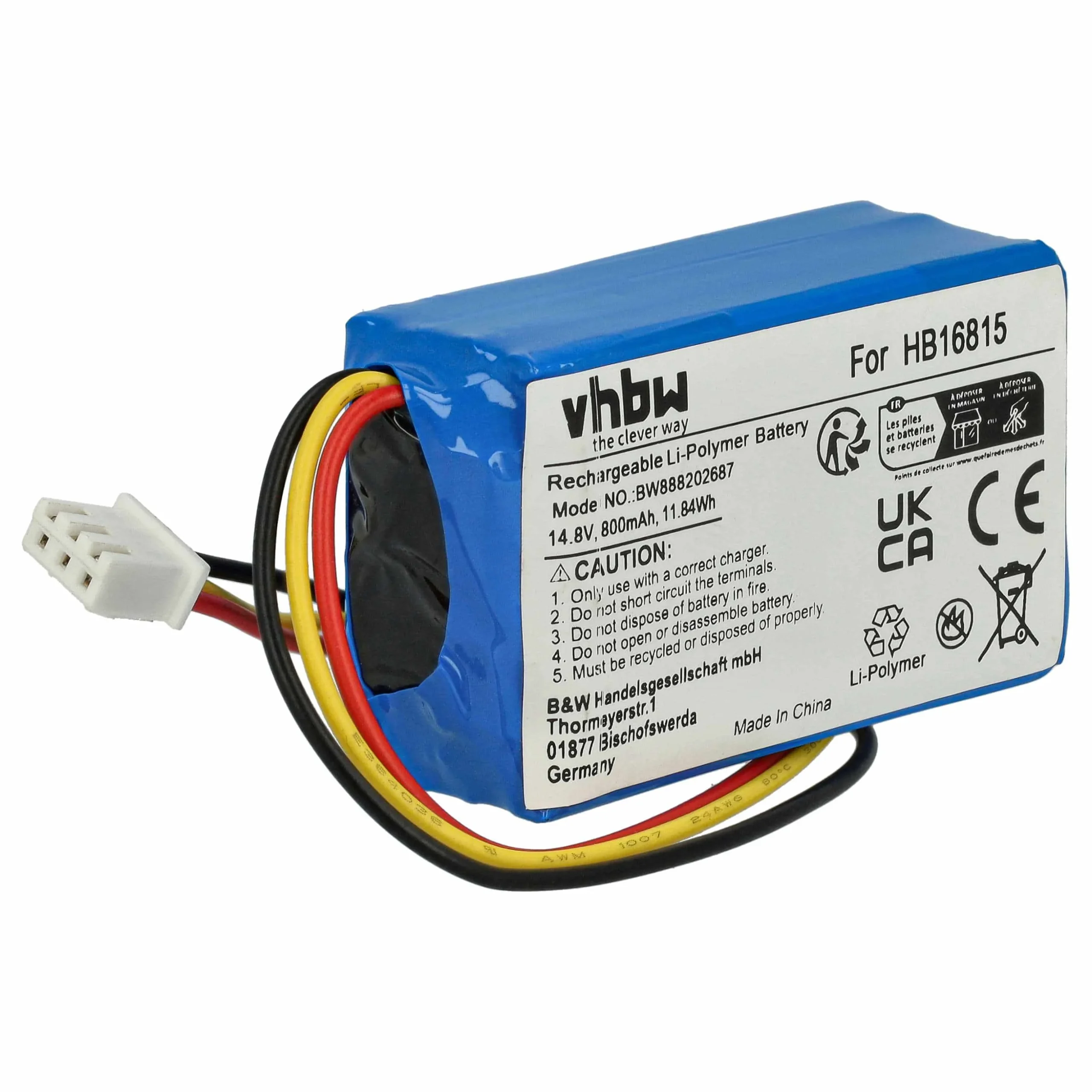 Batterie remplace Hobot HB16815 pour robot nettoyeur de vitres Hobot - 800mAh 14,8V Li-ion