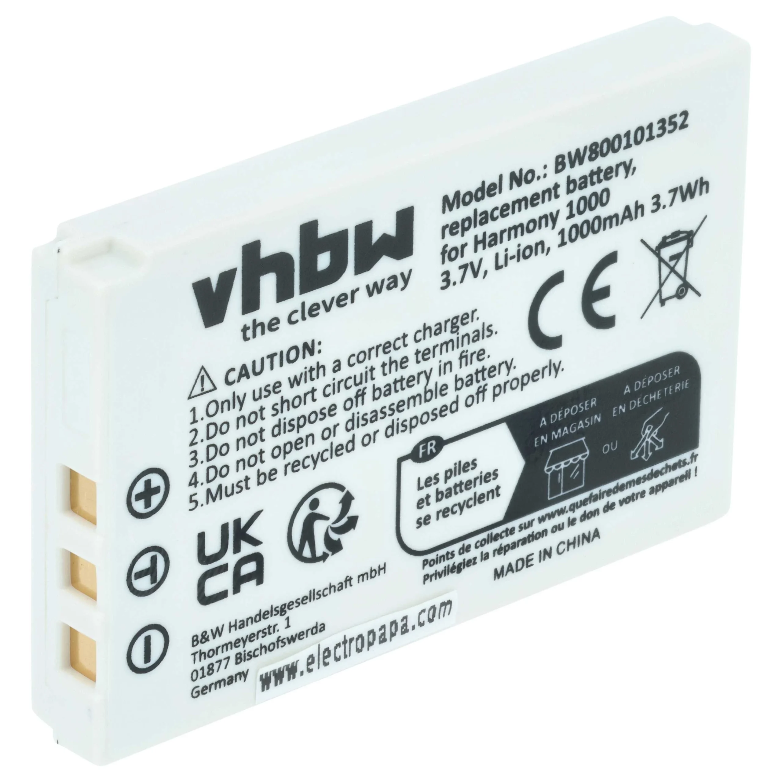 Batterie remplace Logitech K398, 190582-0000, F12440056 pour télécommande Logitech- 1000mAh 3,7V Li-ion