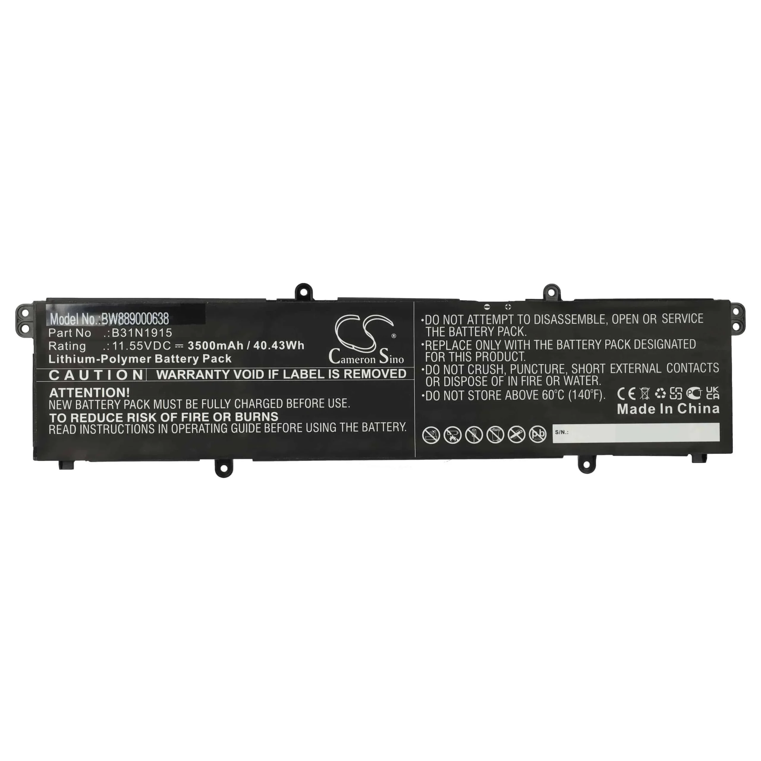 Batterie remplace Asus B31N1915, 0B200-03760000 pour ordinateur portable Asus- 3500mAh 11,55V Li-polymère