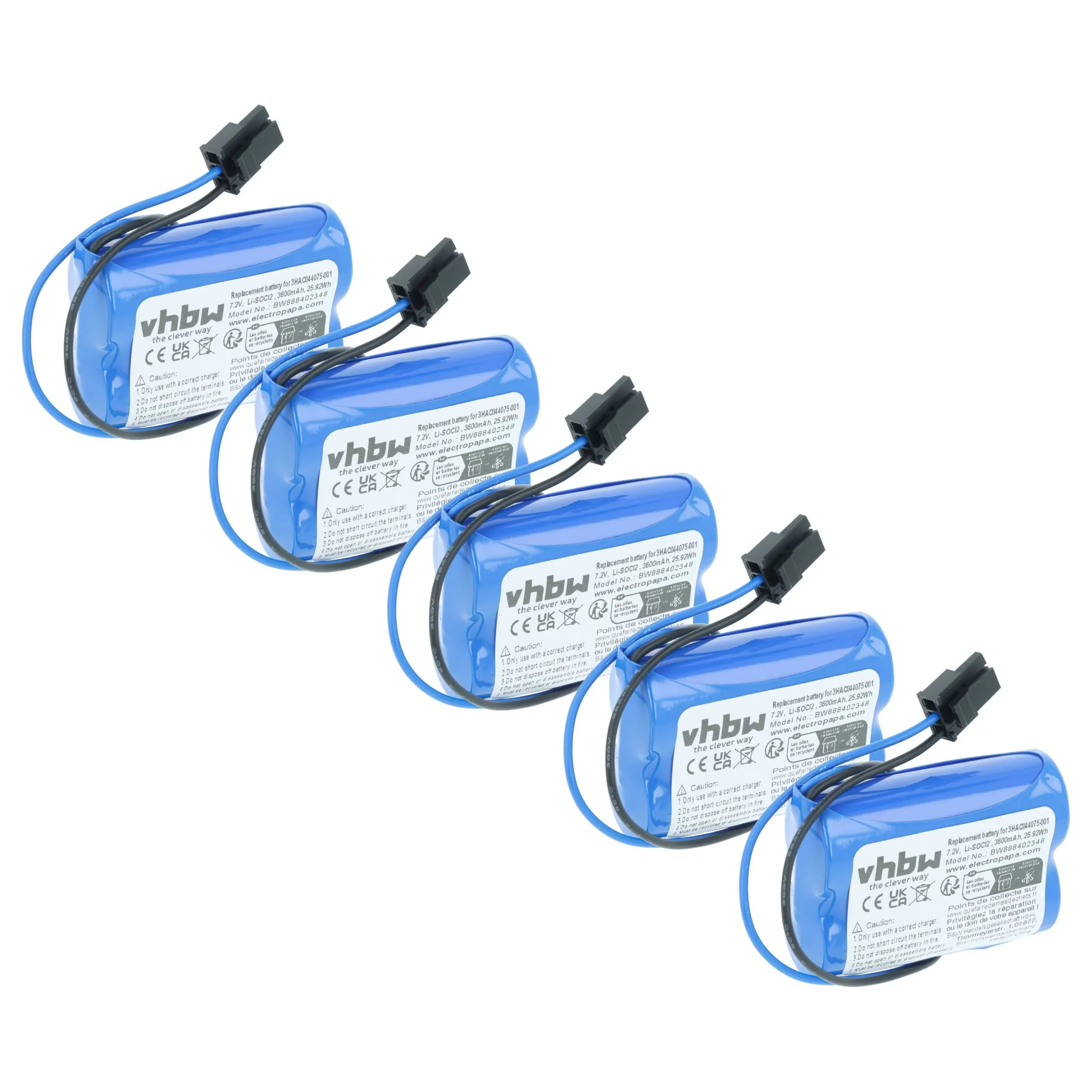 Pile (5 pcs.) remplace ABB 3HAC044075-001/01, 3HAC044075-001 pour robot industriel ABB - 3600mAh 7,2V Li-SOCl2