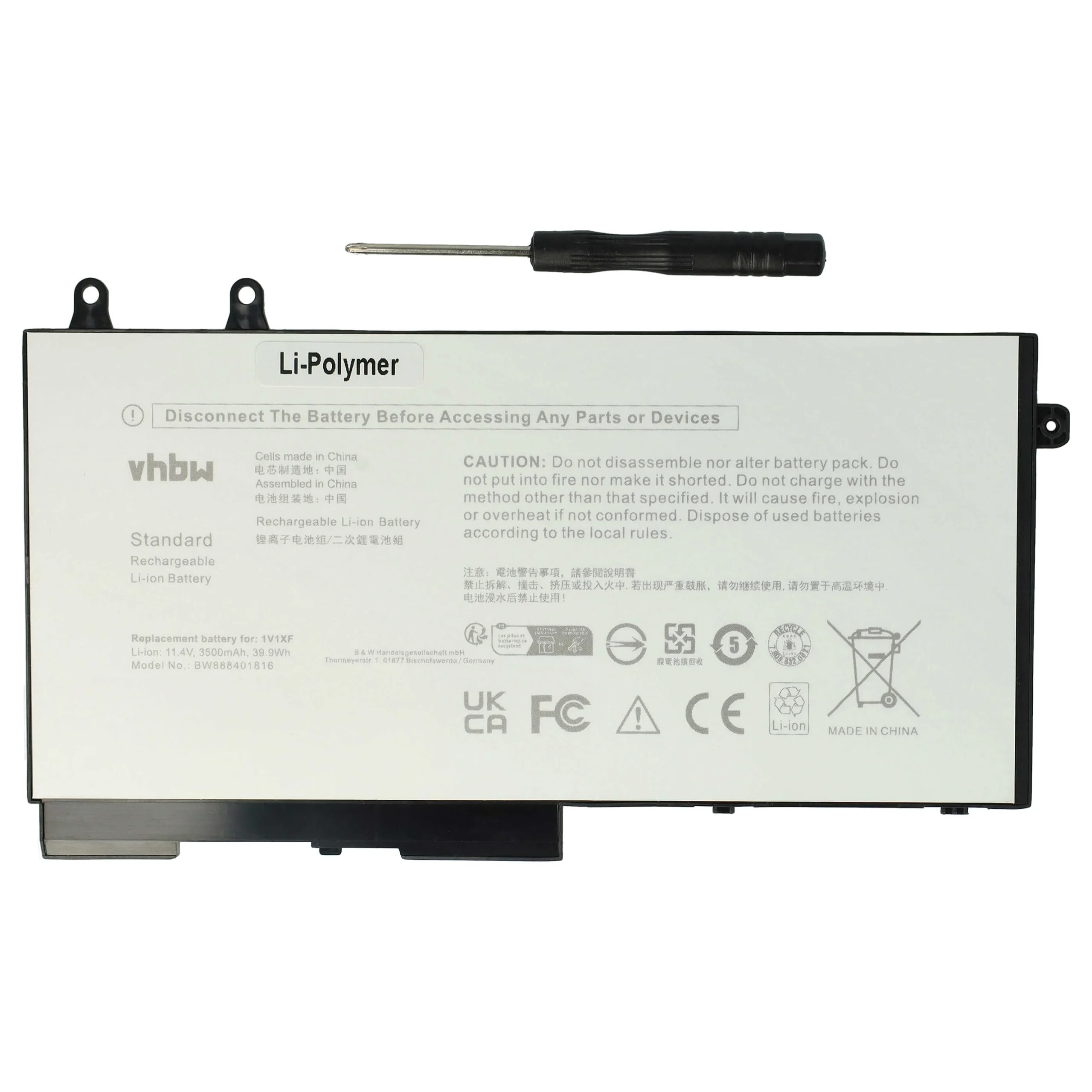 Batterie remplace Dell 7VTMN, 01V1XF, 27W58, 1V1XF pour ordinateur portable Dell- 3500mAh 11,4V Li-polymère