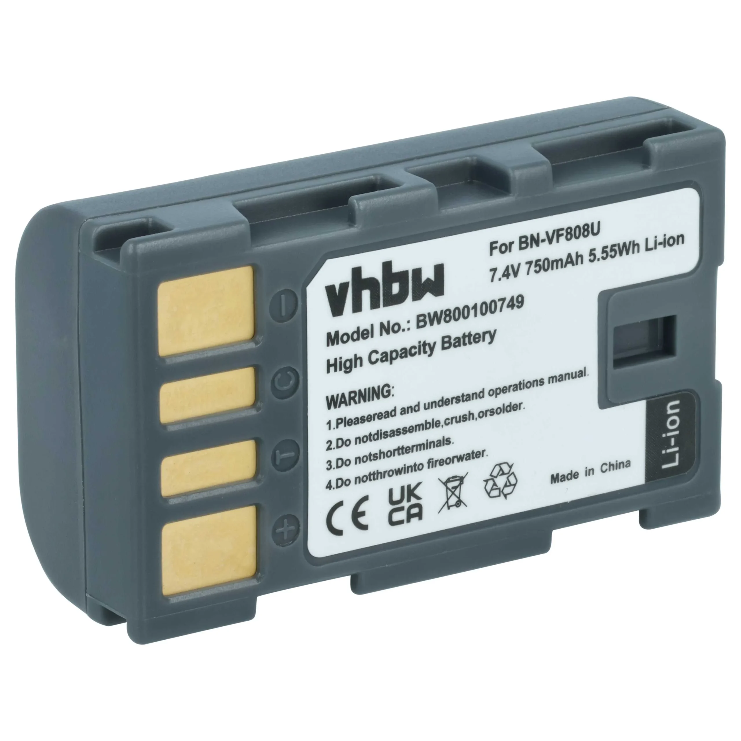 Batterie remplace JVC BN-VF808U, BN-VF808, BN-VF815 pour caméscope JVC- 750mAh 7,4V Li-ion avec puce