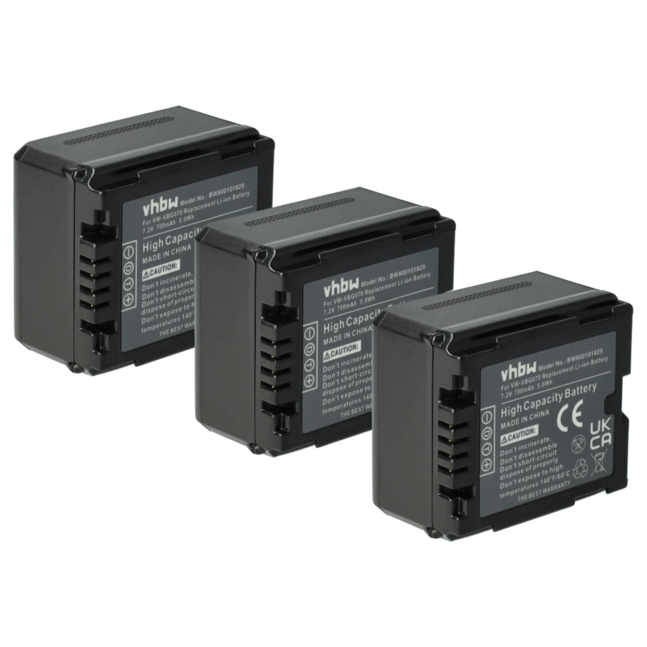 3x Batteries remplace Panasonic DMW-BLA13E, DMW-BLA13 pour caméscope Panasonic- 700mAh 7,2V Li-ion avec puce