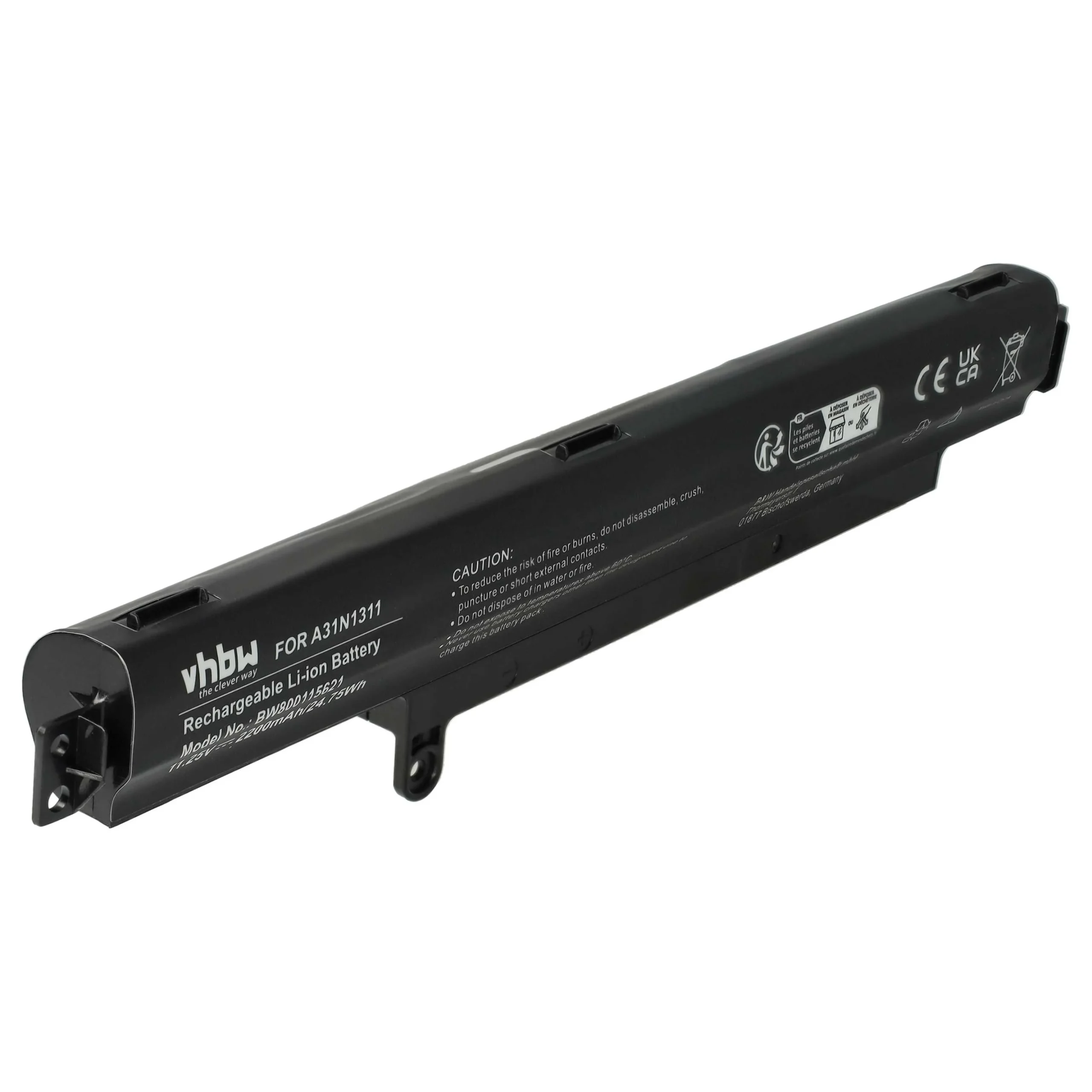 Batterie remplace Asus 0B110-00260200, A31LM25 pour ordinateur portable Asus- 2200mAh 11,25V Li-ion, noir