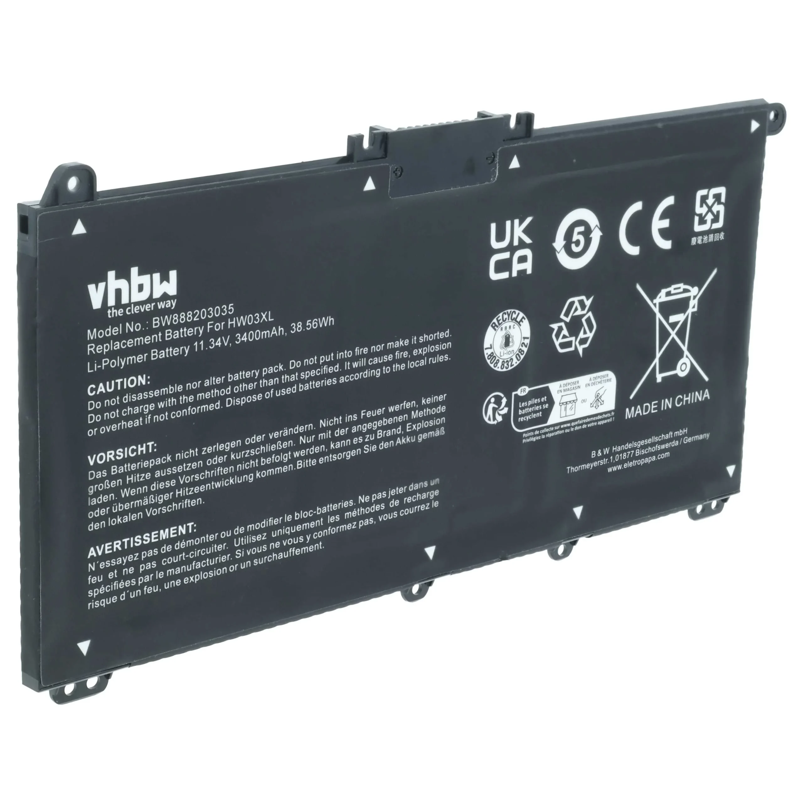 Batterie remplace HP HSTNN-IB9O, HSTNN-IB90 pour ordinateur portable HP- 3400mAh 11,34V Li-polymère