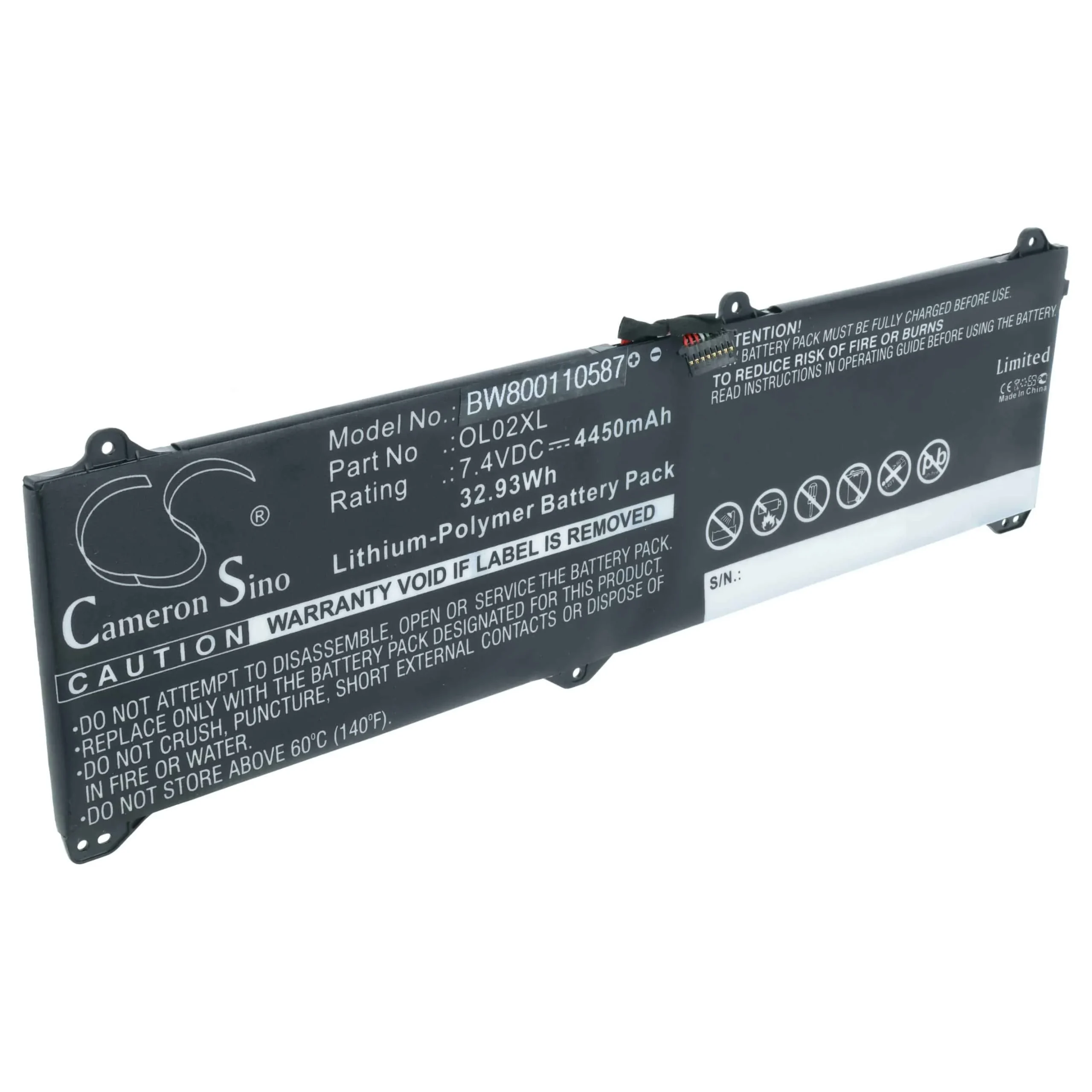 Batterie remplace OL02XL pour ordinateur portable HP- 4450mAh 7,4V Li-polymère, noir