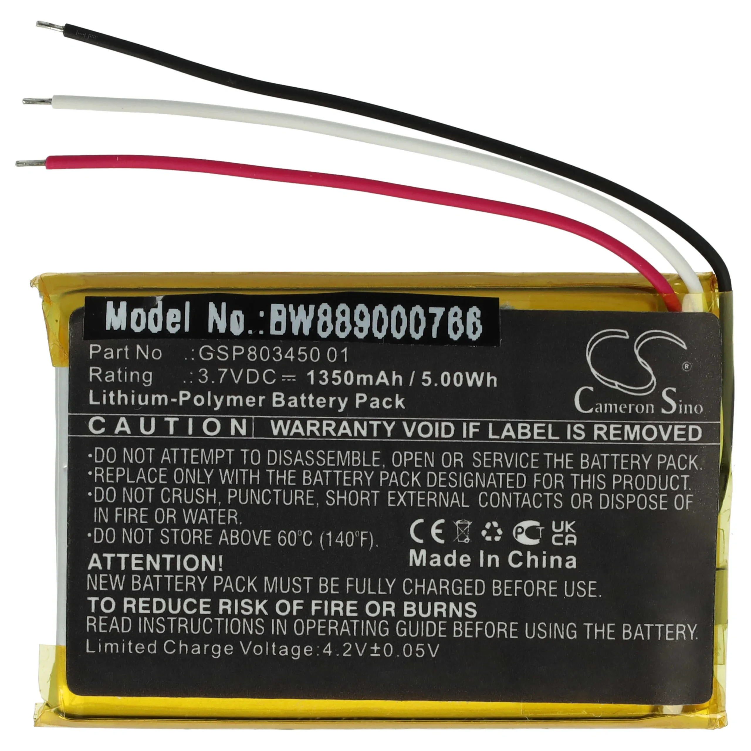 Batterie remplace JBL GSP803450 01 boîtier de charge - 1350mAh 3,7V Li-polymère
