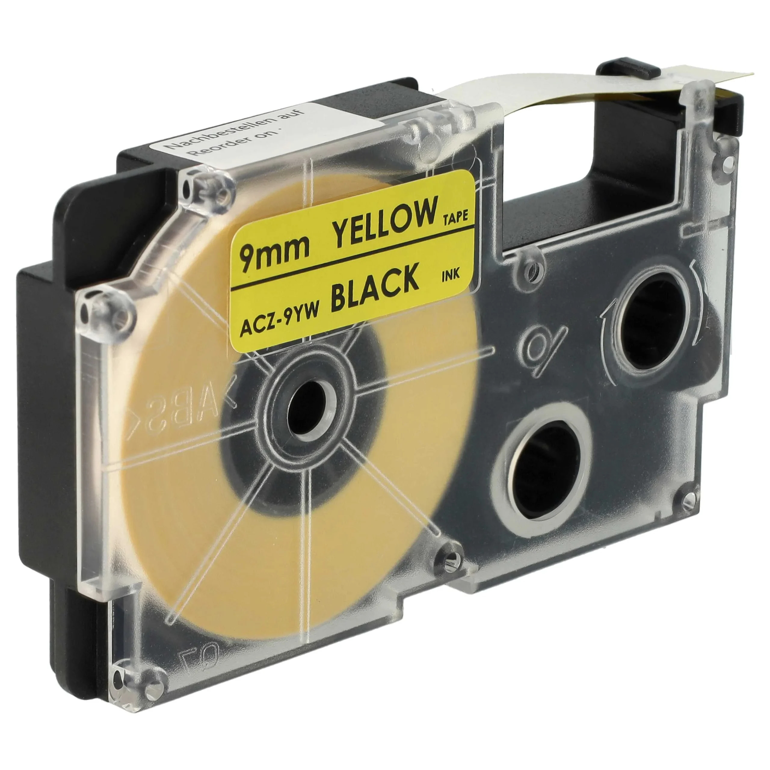 Cassette à ruban remplace Casio XR-9YW1, XR-9YW - 9mm lettrage Noir ruban Jaune, plastique