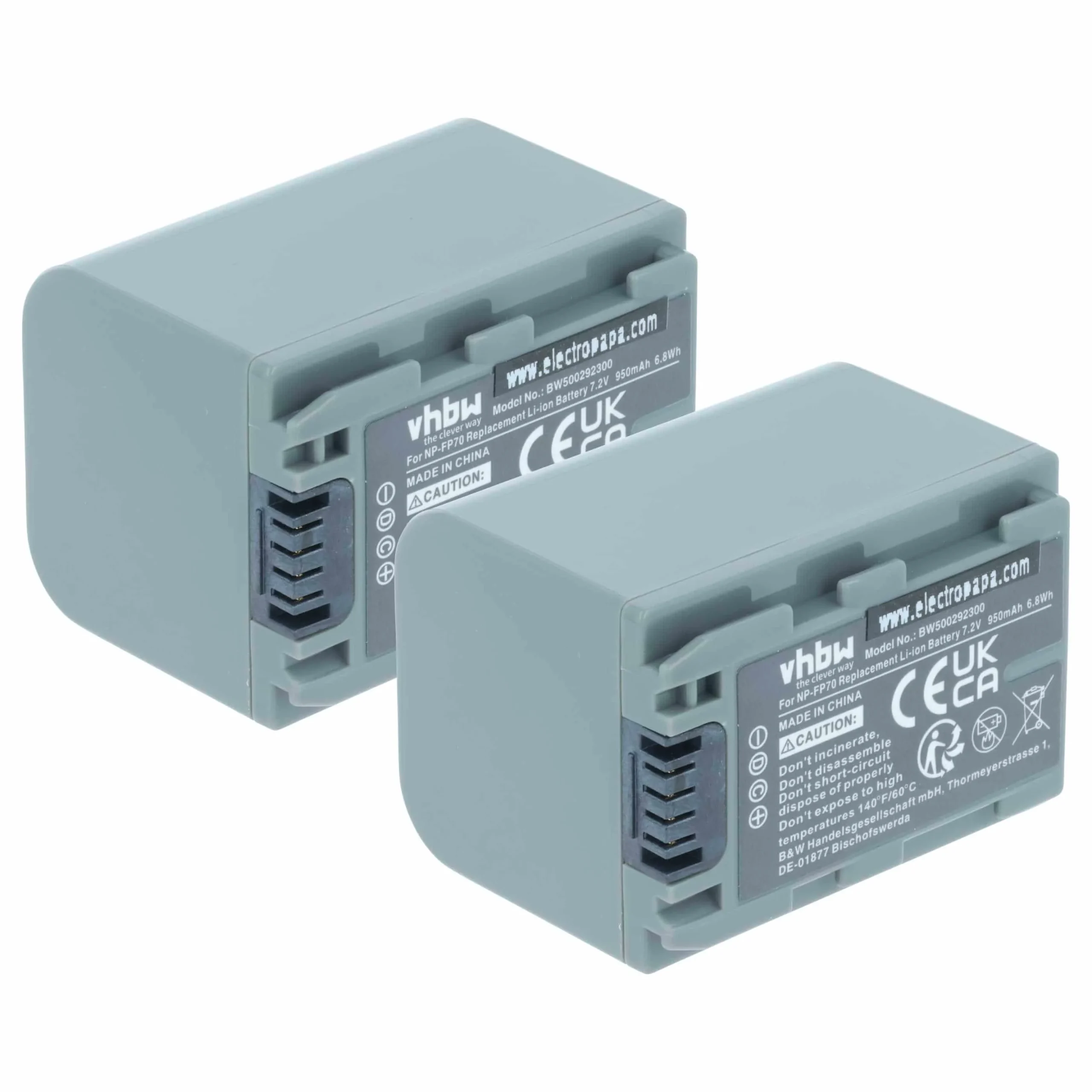 2x Batteries remplace Sony NP-FP60, NP-FP51, NP-FP50, NP-FP30, NP-FP70 pour caméscope Sony- 950mAh 7,2V Li-ion