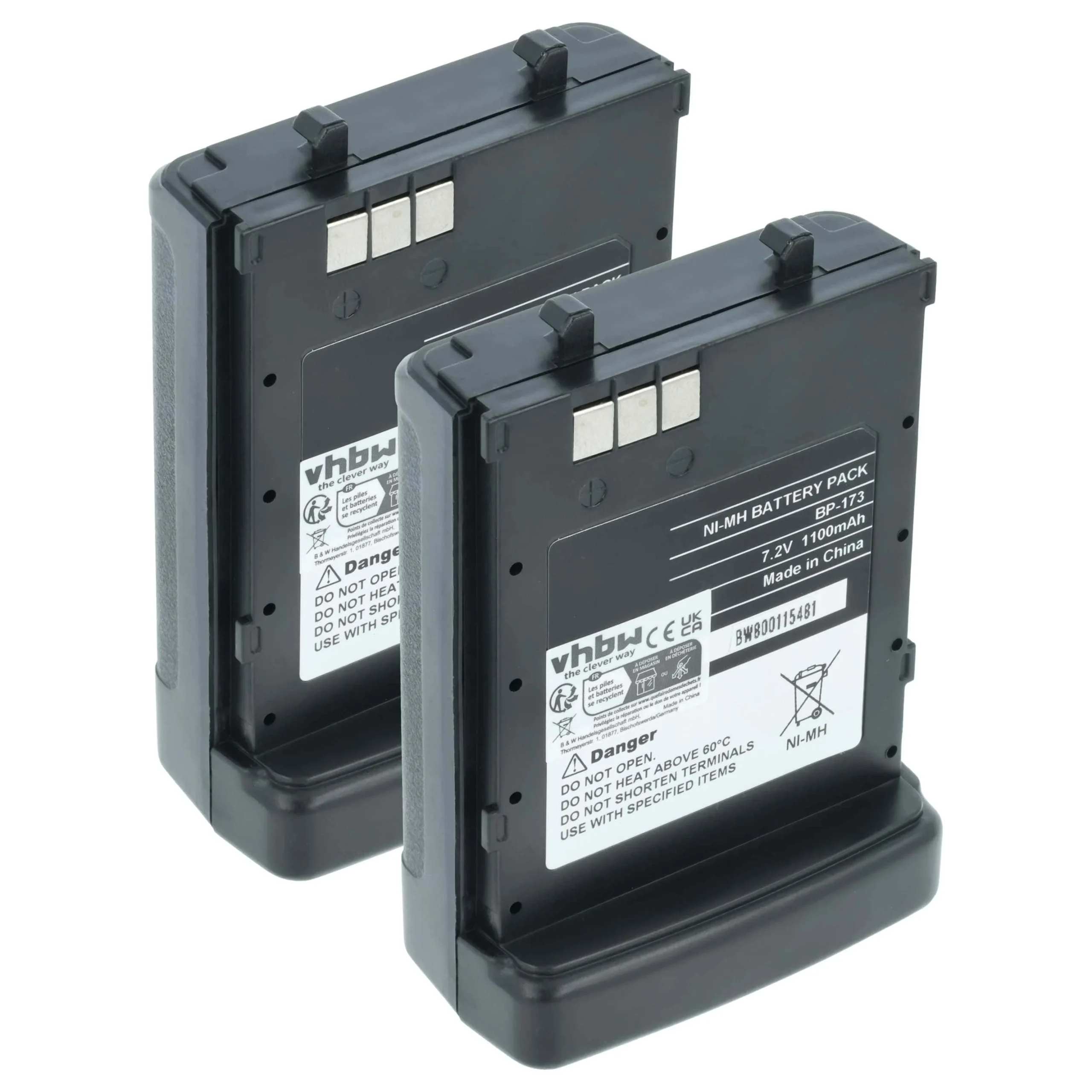 2x Batteries remplace Icom BP-173, BP-180H, BP-180 pour radio talkie-walkie Icom- 1100mAh 7,2V NiMH