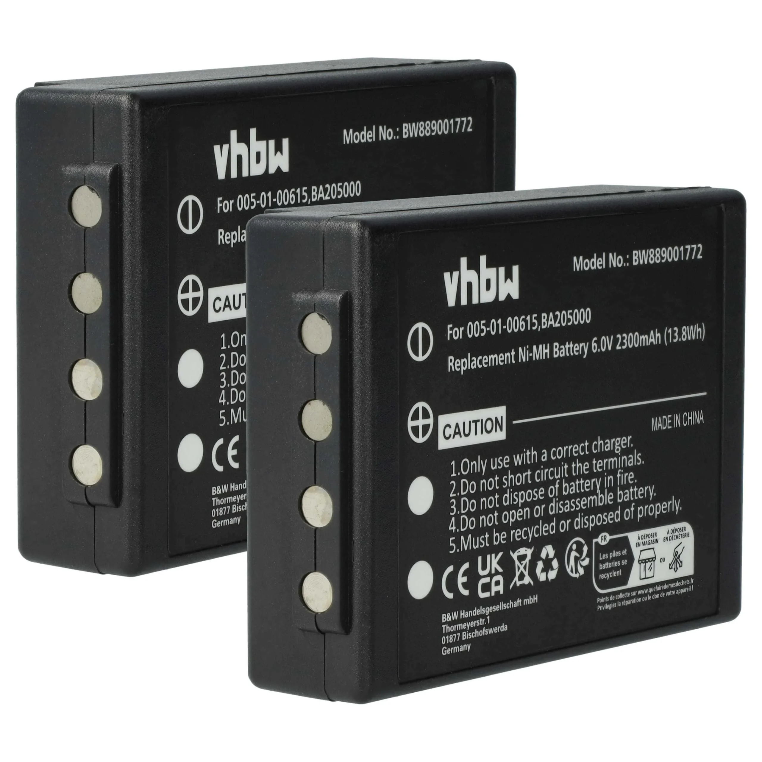 Batterie (2 pièces) remplace HBC 005-01-00615, BA205000, BA206000, BA206030, BA205030 - 2300mAh 6V NiMH