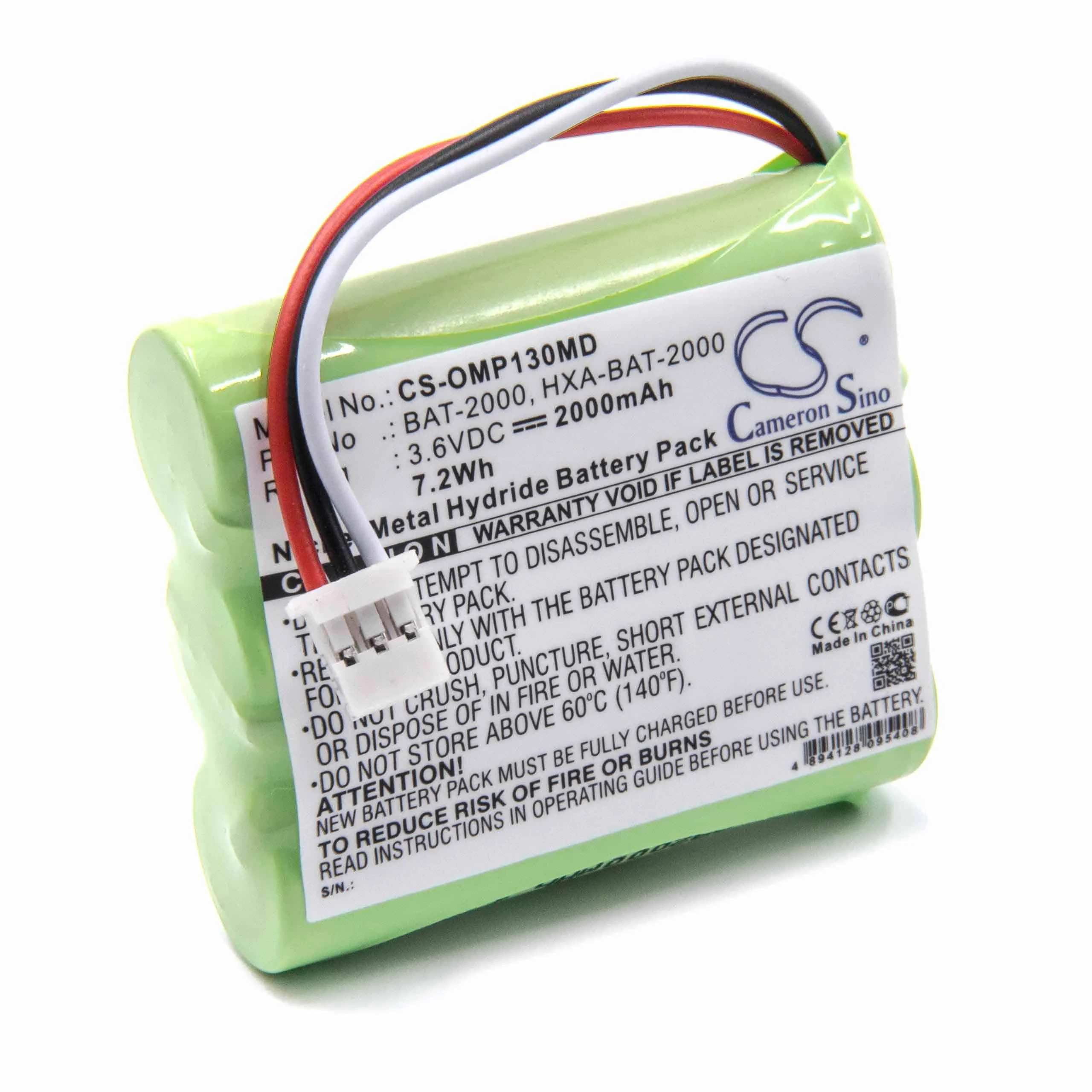 Batterie remplace Omron HXA-BAT-2000, BAT-2000 pour appareil médical Omron - 2000mAh 3,6V NiMH