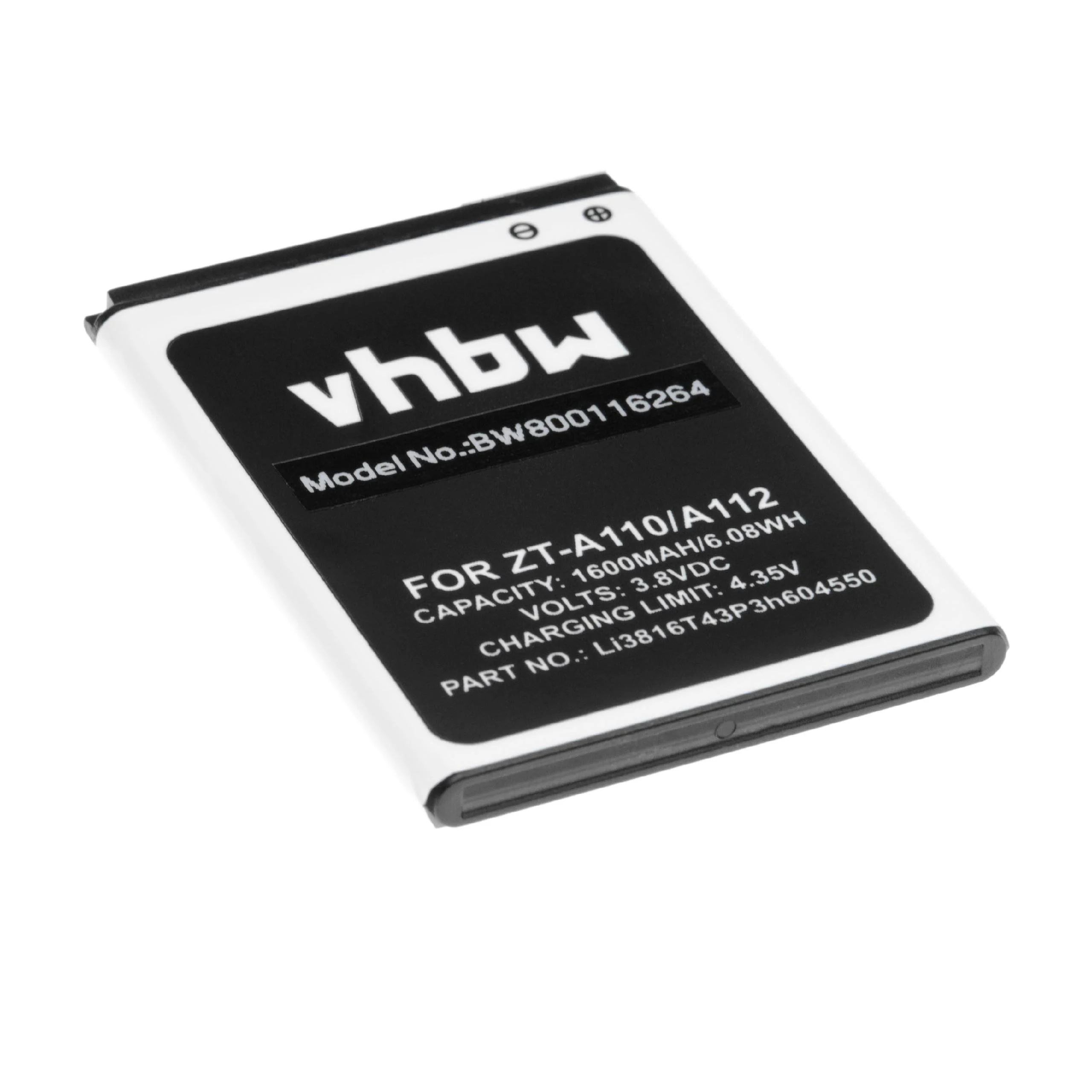 Batterie remplace ZTE Li3816T43P3h604550, Li3715T42P3h604550 téléphone portable ZTE - 1600mAh 3,8V Li-ion