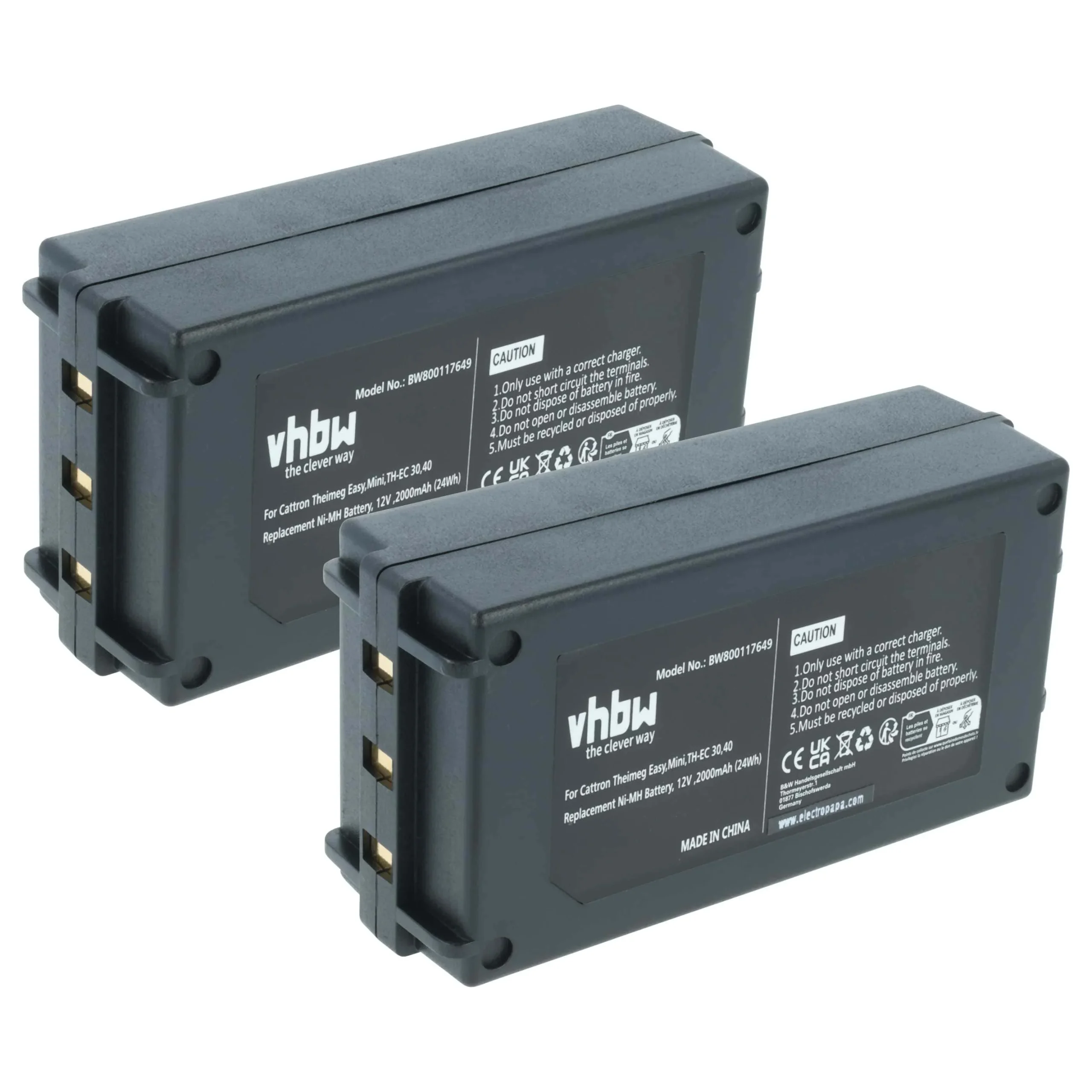 Batterie (2 pièces) remplace Cattron Theimeg BT081-00053, BT081-00061, BT923-00044 - 2000mAh 12V NiMH